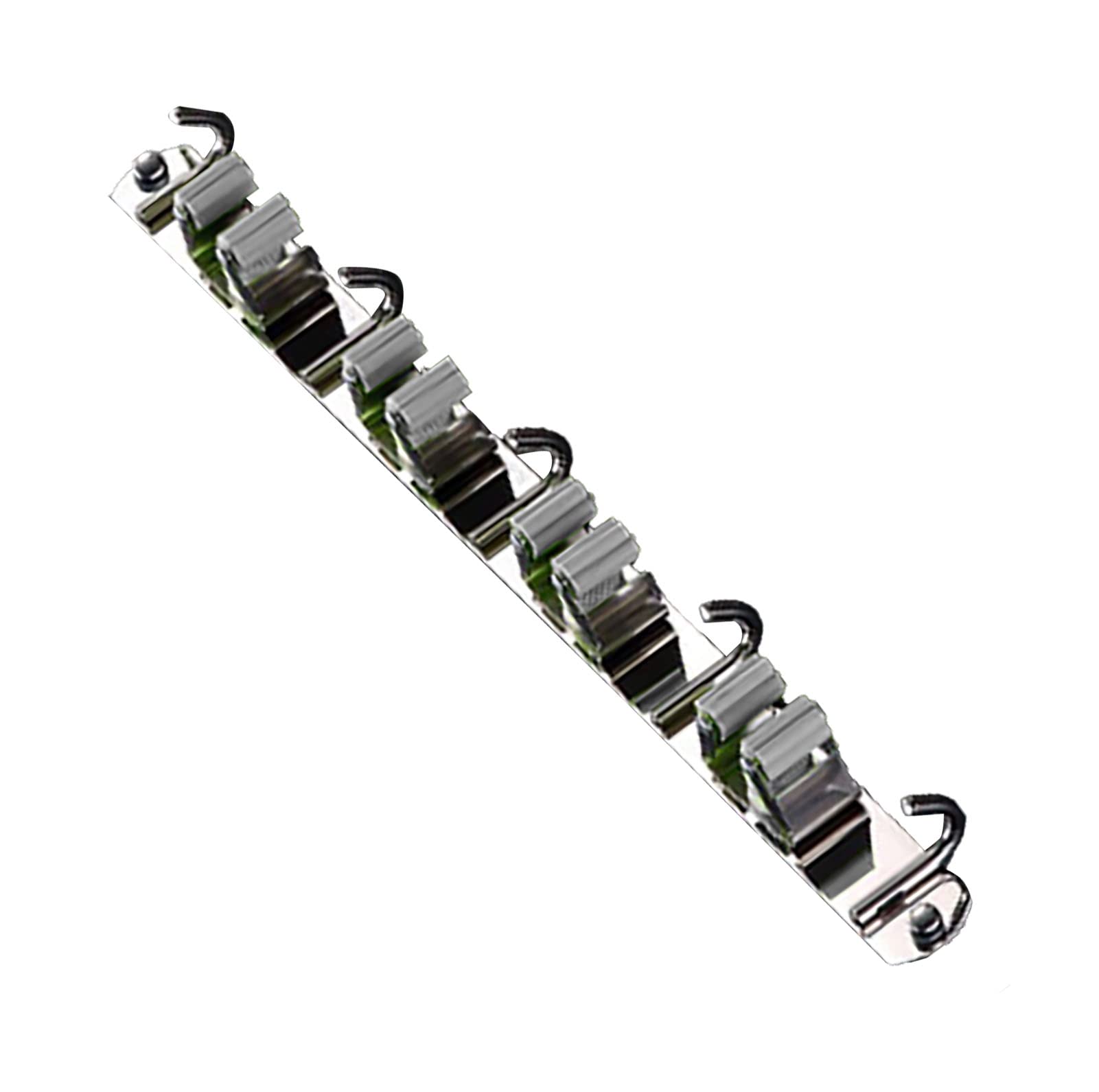Wall Mount Mop and Broom Holder with 4 Clips & 5 Hooks - Space Saving Gray Mop Rack for Kitchen, Bathroom, Garage Organization - Perfect for Storing Cleaning Tools, Brooms, and Dustpans