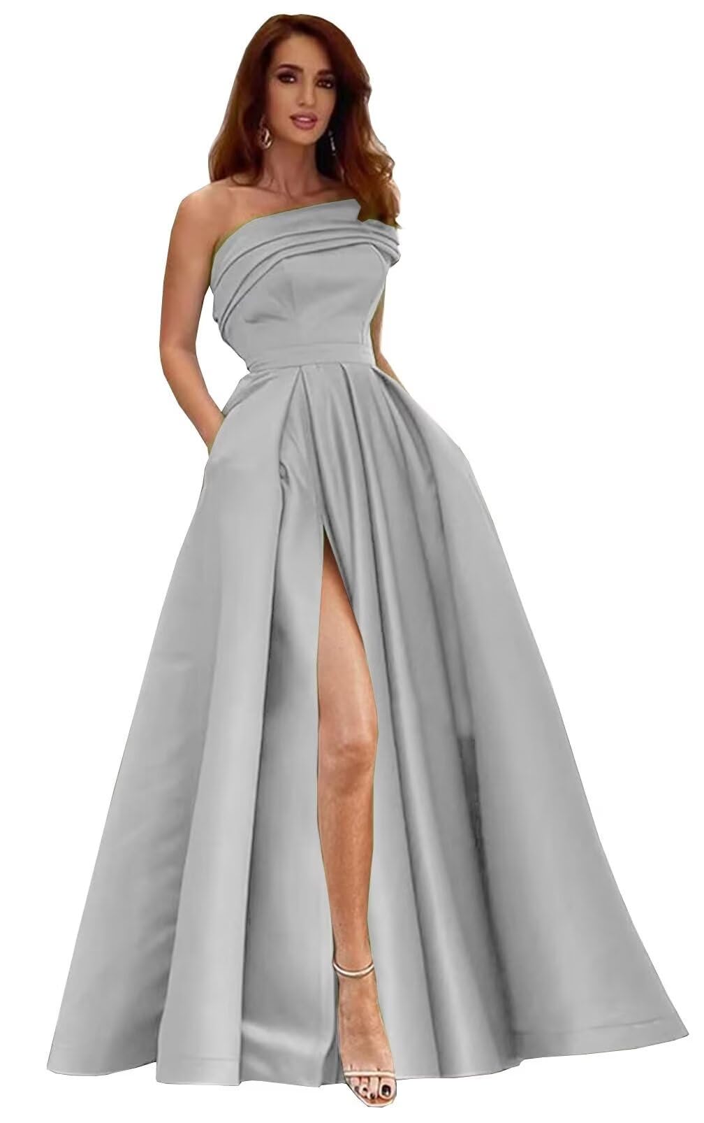 Elegant A-Line Satin Prom Dress for Women - Off Shoulder One-Shoulder Formal Gown, Sleeveless Long Evening Dress for Homecoming, Wedding, Party & Special Occasions