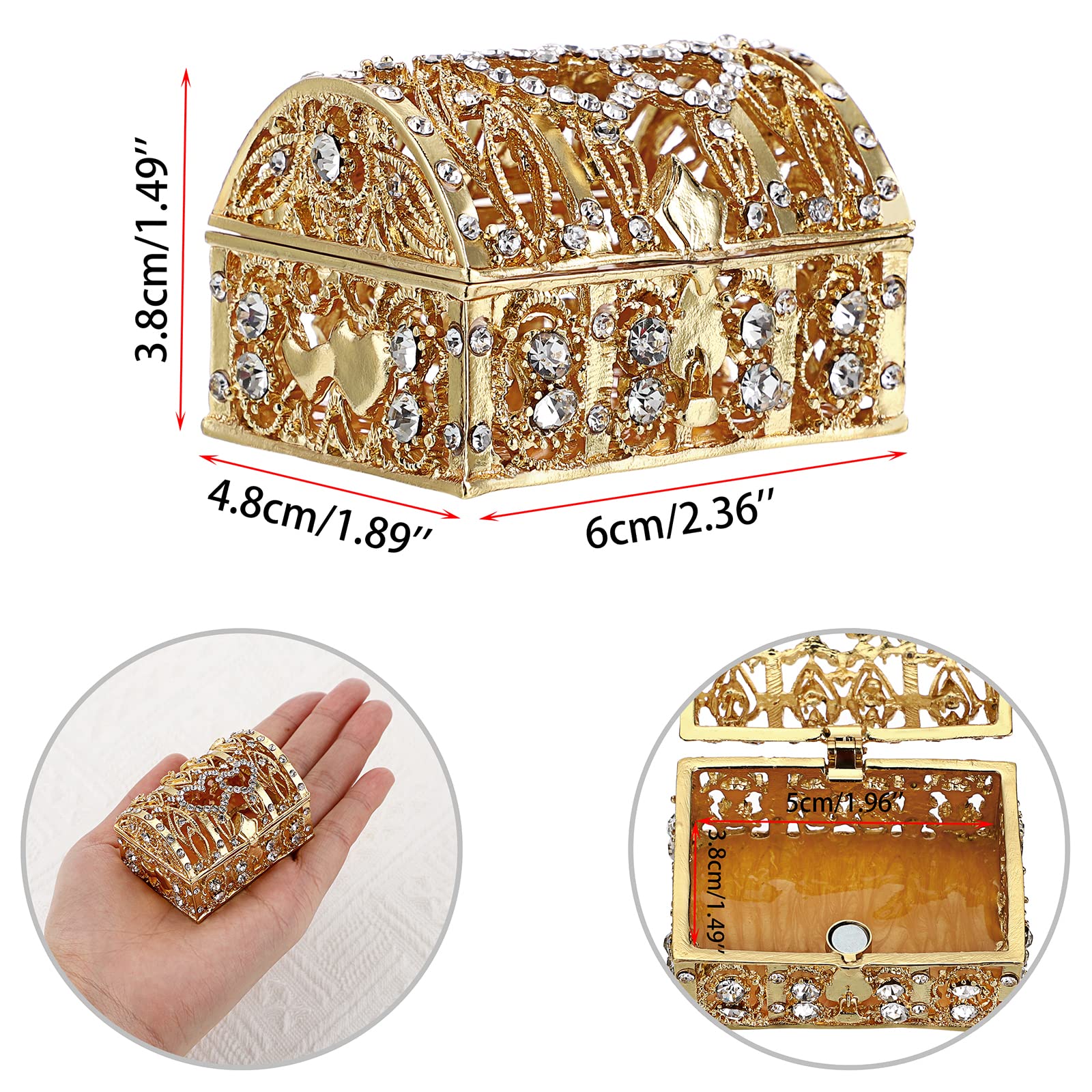 ELLDOO Floral Engraved Jewelry Box - Crystal Treasure Chest Keepsake Organizer for Rings, Earrings & Small Trinkets | Wedding, Birthday Gift for Women & Girls | Perfect for Bridal Shower, Anniversary & Special Occasion Storage (Gold)