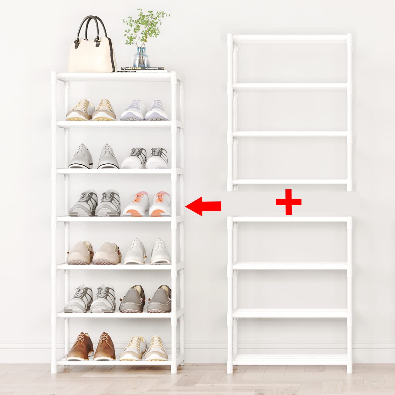 4-Tier Small Shoe Rack - Metal Stackable Kids Shoe Shelf Storage Organizer - Narrow Sturdy Shoe Rack for Closet, Hallway, Entryway, Living Room & Bedroom - Perfect for Small Spaces & Apartment Organization (White)