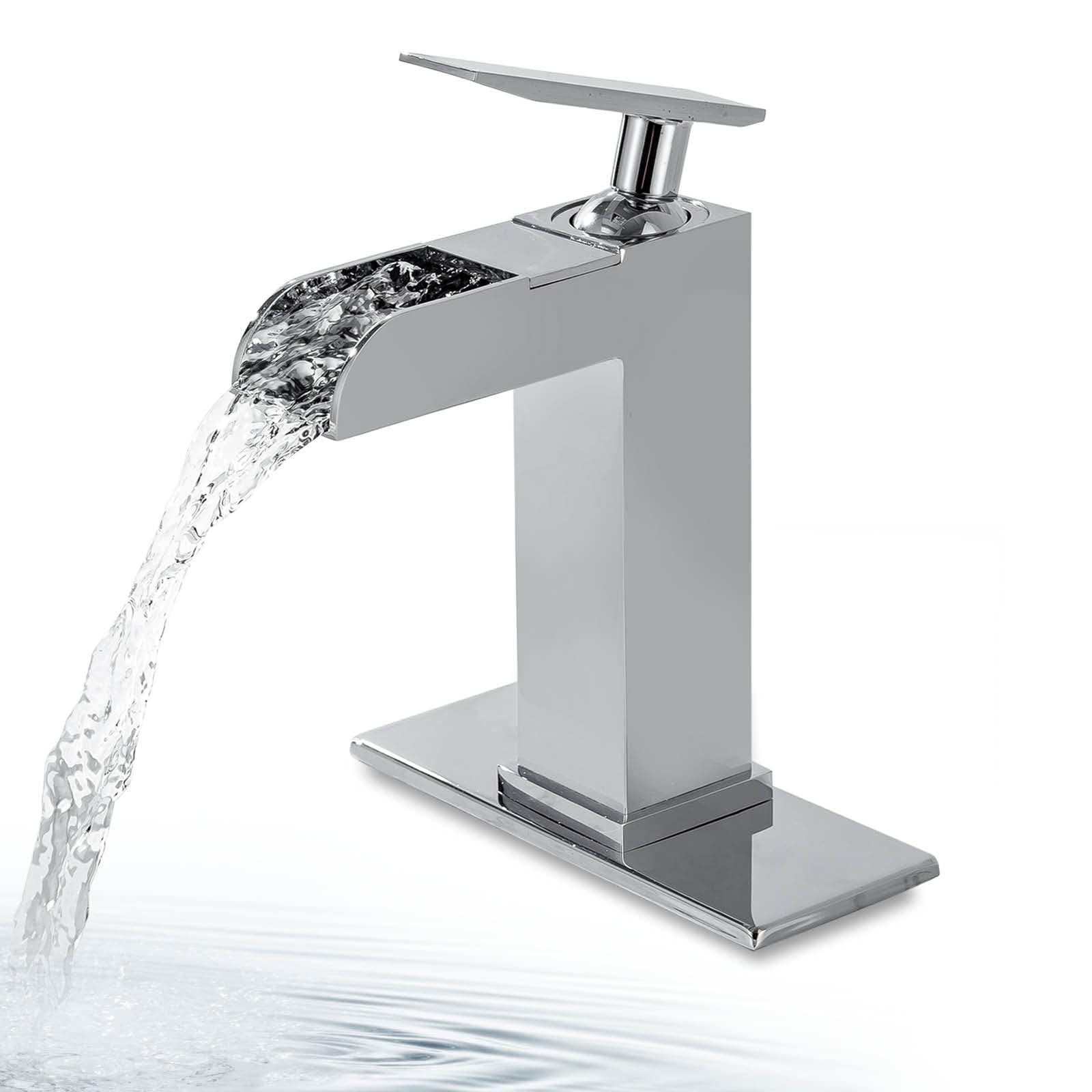 Solid Brass Waterfall Bathroom Faucet - 1/3 Hole Deck Mount for Vanity & RV Sink - Polish Chrome Finish for Modern Bathrooms
