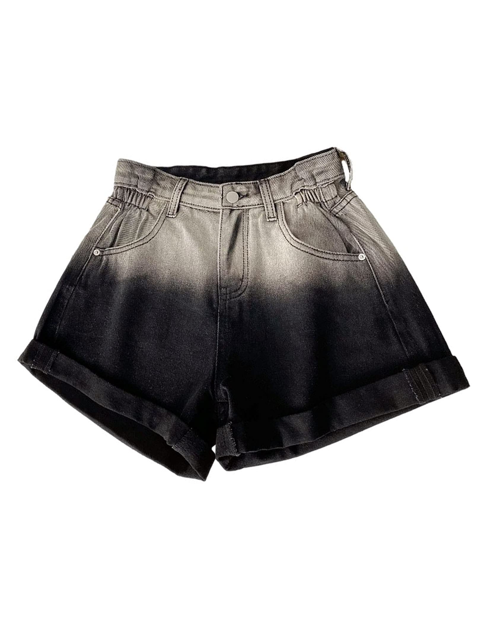 ZLSLZ Women's High Waist Gradient Color Denim Shorts - Folded Hem Summer Jean Shorts for Casual Outfits, Beach Wear & Street Style