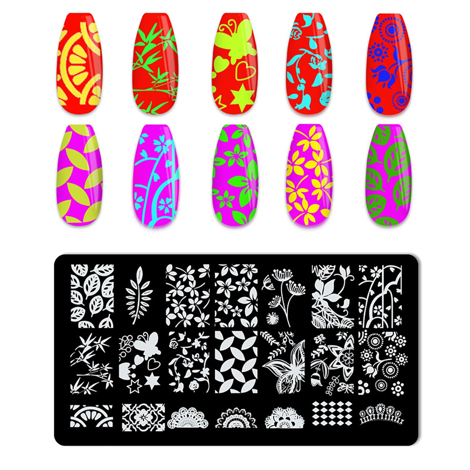 5-Piece Nail Stamp Kit with Stamper, Scraper & Floral Lace Stamping Plates - French Tip Nail Art Tools & Stencils for DIY Manicures - Perfect for Home Salon, Party Nail Designs & Professional Nail Art