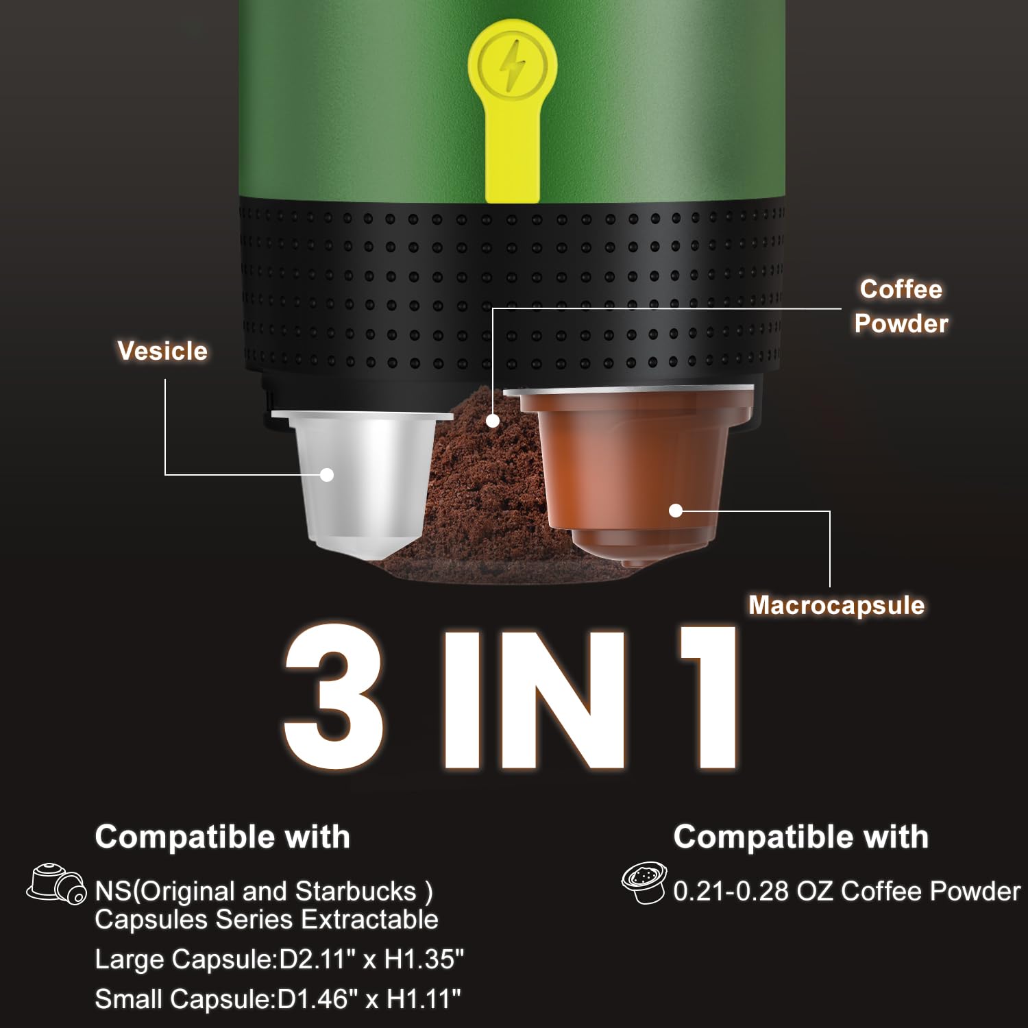 Portable Electric Espresso Machine - USB Powered Travel Coffee Maker for Camping, Hiking, RV & Office - Compact 3-in-1 Coffee Brewer Works with 8g Coffee Powder, Nespresso & Small Capsules - Perfect for Outdoor Adventures, Road Trips & Workspaces