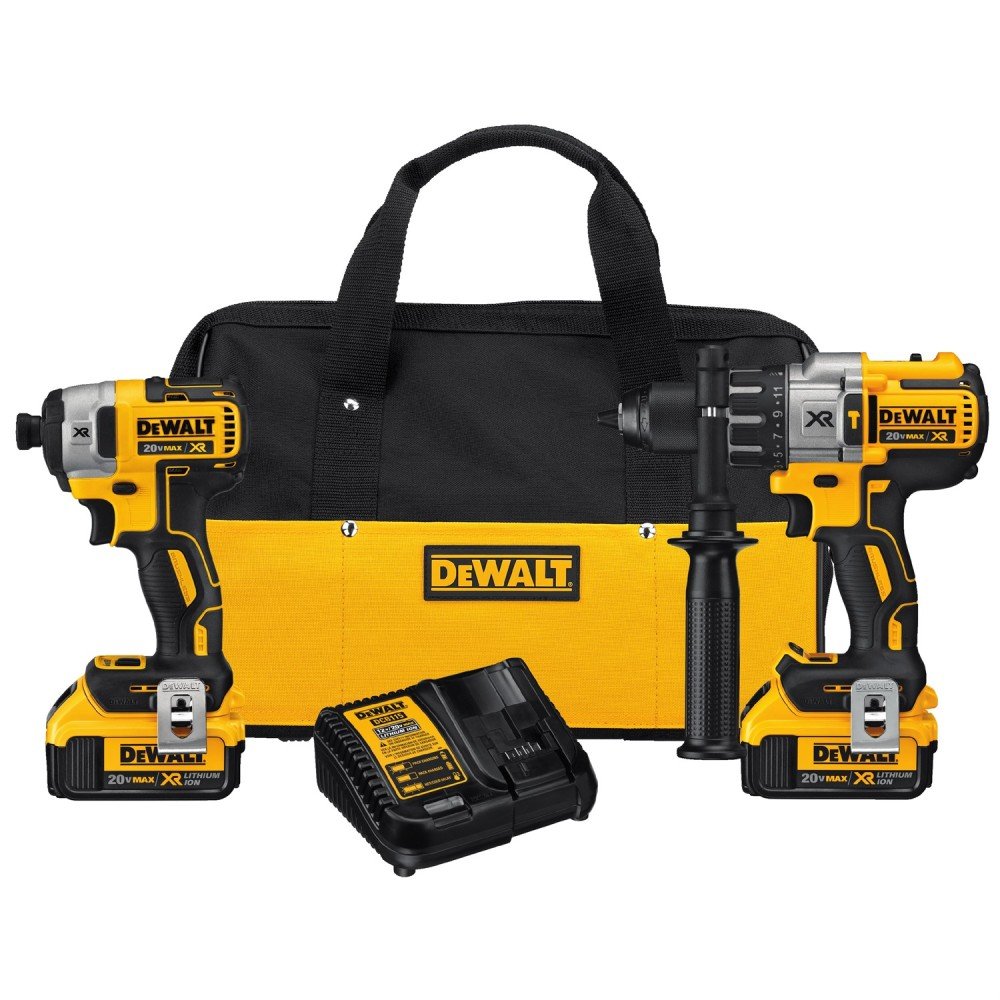 DEWALT 20V MAX XR Brushless Impact Driver and Hammer Drill Combo Kit with 4.0Ah Battery, 2 Heavy Duty Walkie Talkies (DCK299M2 & DXFRS800) - Perfect for Construction, Renovation, and DIY Projects