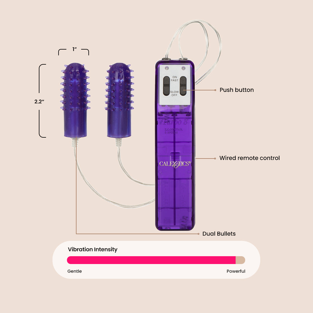 Pocket Exotics® Turbo 8 Accelerator™ Double Bullet Vibrator with Removable Tickler Sleeves - Powerful Personal Massager for Couples & Solo Play