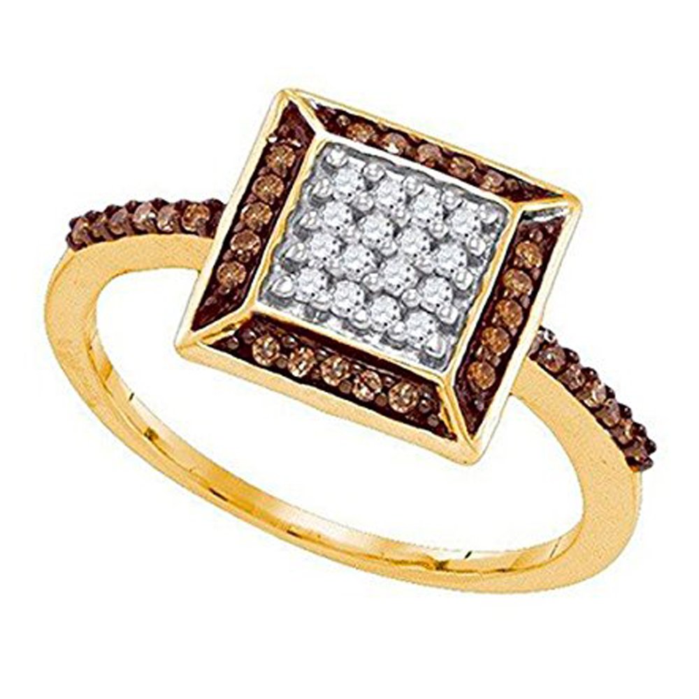 Dazzlingrock 10K Yellow Gold 0.25 Carat Round White & Champagne Diamond Women's Cocktail Ring | 1/4 CT Micropave Setting | Perfect for Parties, Weddings & Special Occasions