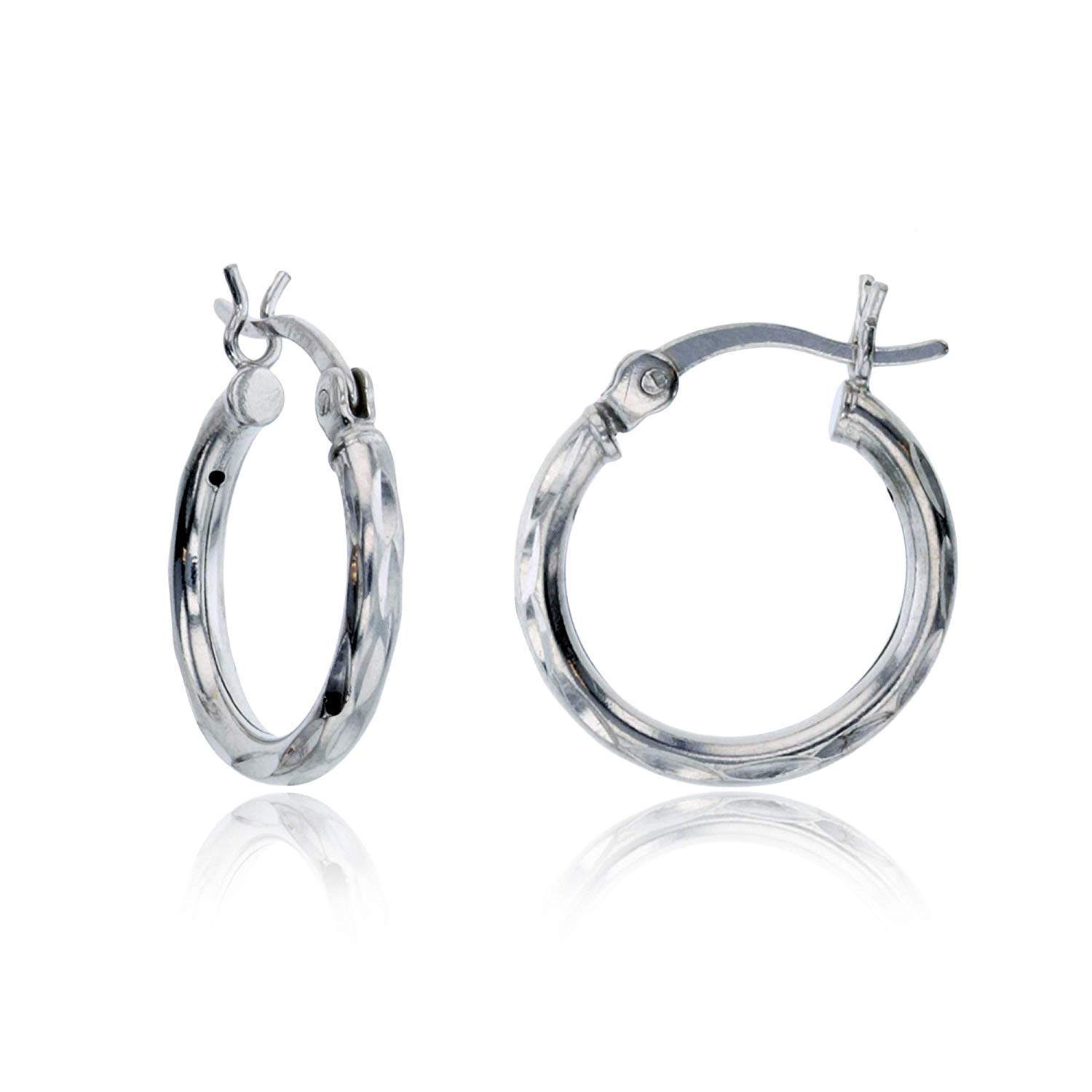 Sterling Silver Diamond Cut Polished Hoop Earrings for Women | 2x18mm Round Classic Hoops | Secure Snap Bar Closure | Shiny Everyday Jewelry | Perfect for Work, Date Night & Special Occasions