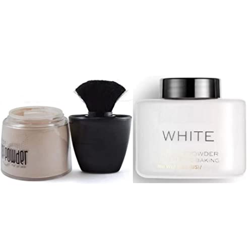 HUDA ZONE Waterproof Compact Banana Loose Powder & HD Beige Face Powder with Brush - 2-Pack Set for Flawless Makeup | Perfect for Daily Use, Photo Shoots & Special Occasions