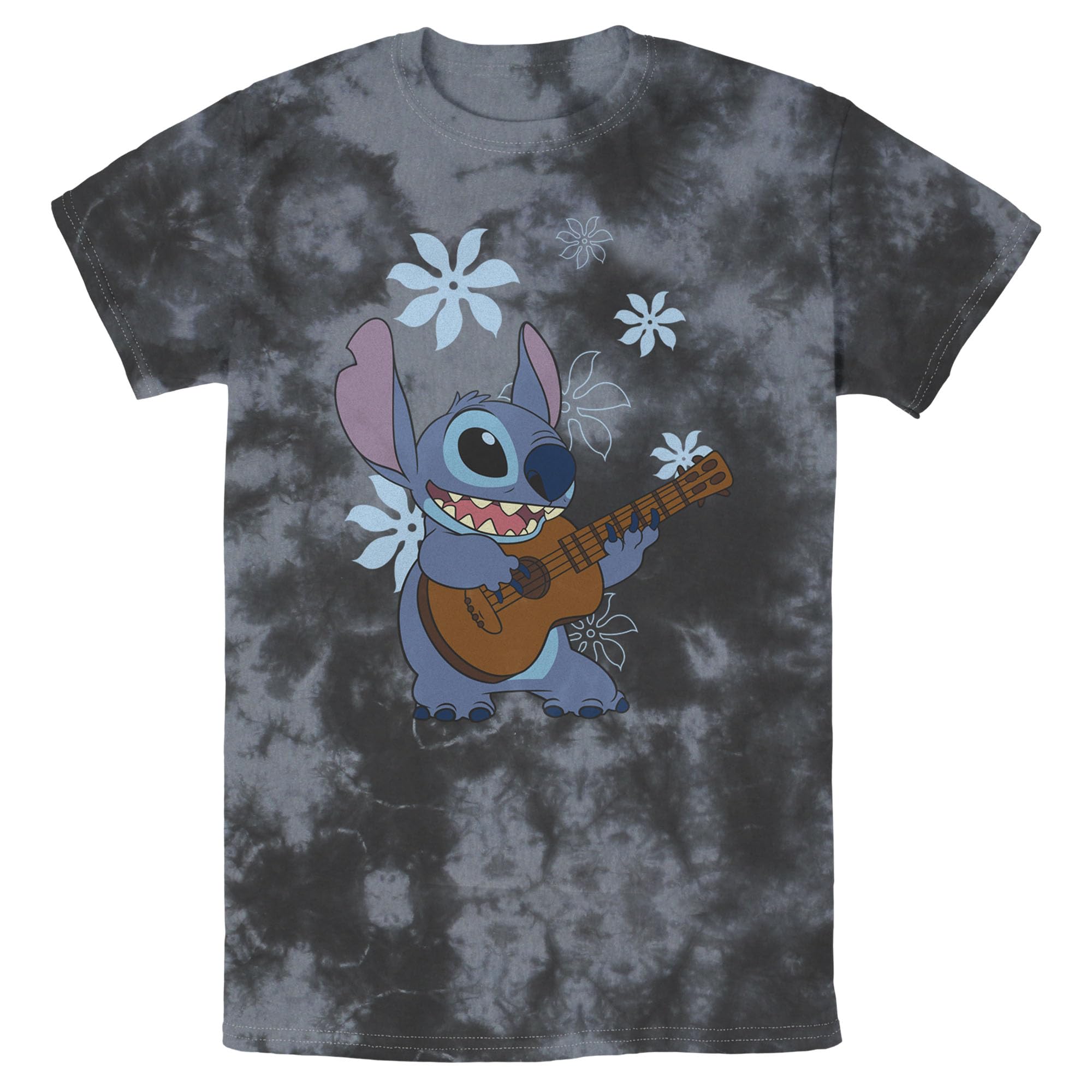 Disney Lilo & Stitch Hawaiian Flowers Print Men's Casual Wash T-Shirt - Soft Cotton Tee for Summer Vacation, Beach Outings & Disney Theme Park Visits