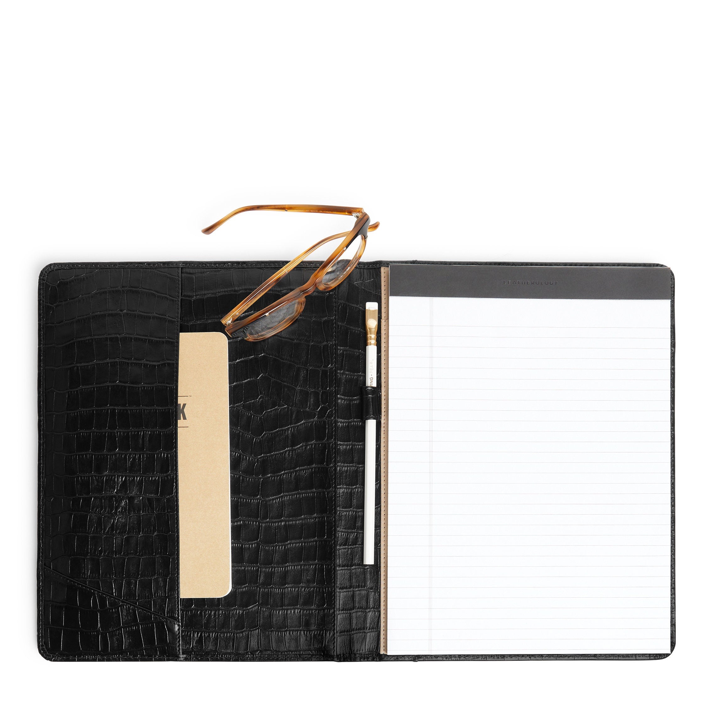 Professional Black Crocodile Embossed Executive Padfolio - Perfect for Business Meetings, Presentations & Office Organization