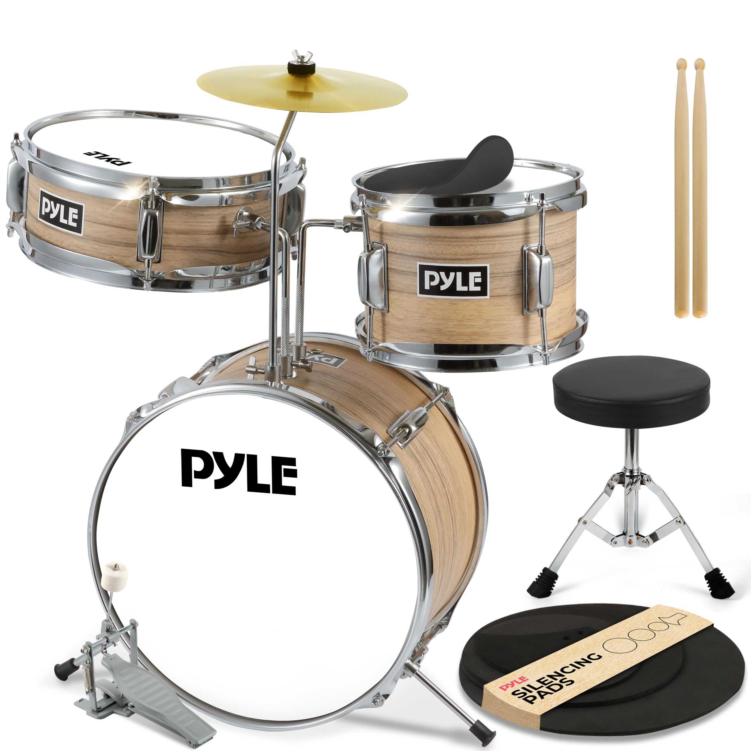 Pyle 3-Piece Kids Drum Set - Junior Beginner Drum Kit with 13