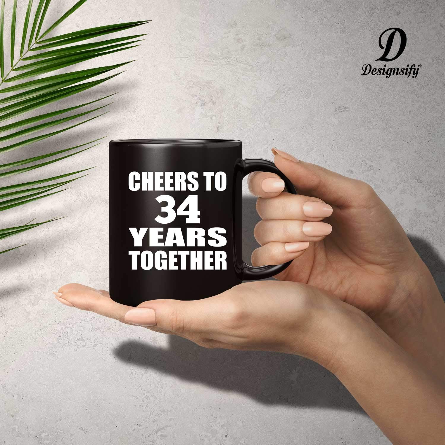 34th Anniversary Coffee Mug - 11oz Ceramic Tea Cup with Handle, Perfect Gift for Birthday, Mother's Day, Father's Day - Great for Couples, Parents, Him & Her - Ideal for Coffee, Tea & Hot Drinks at Home or Office