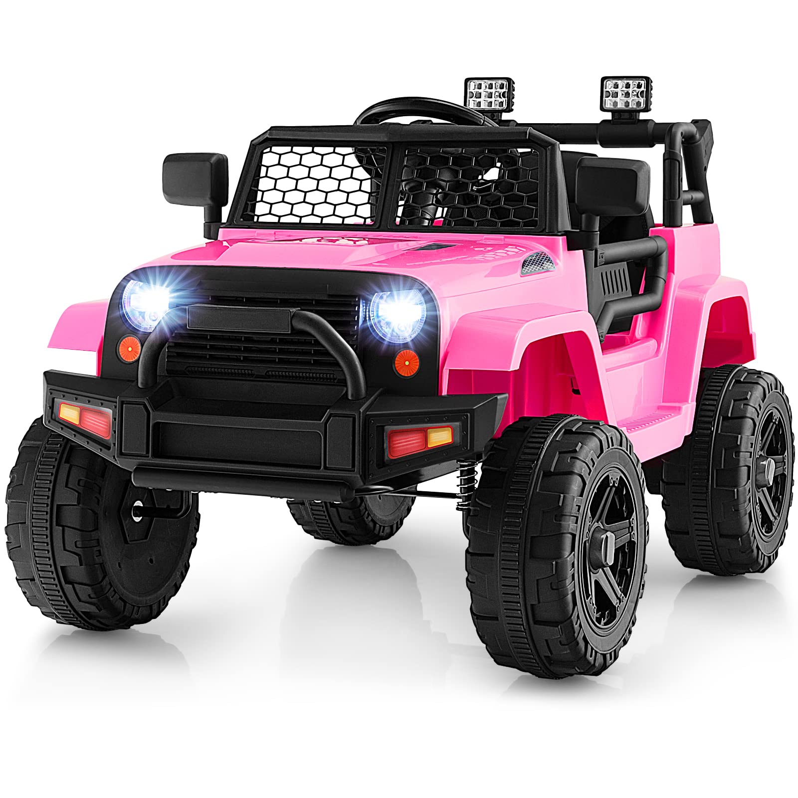 HONEY JOY Pink 12V Battery Powered Ride On Truck for Kids - Remote Control Electric Car with Spring Suspension, LED Headlights & Music - Best Gift for Girls Age 3-8 Years (Pink) | Perfect for Birthday Presents, Outdoor Play & Backyard Fun