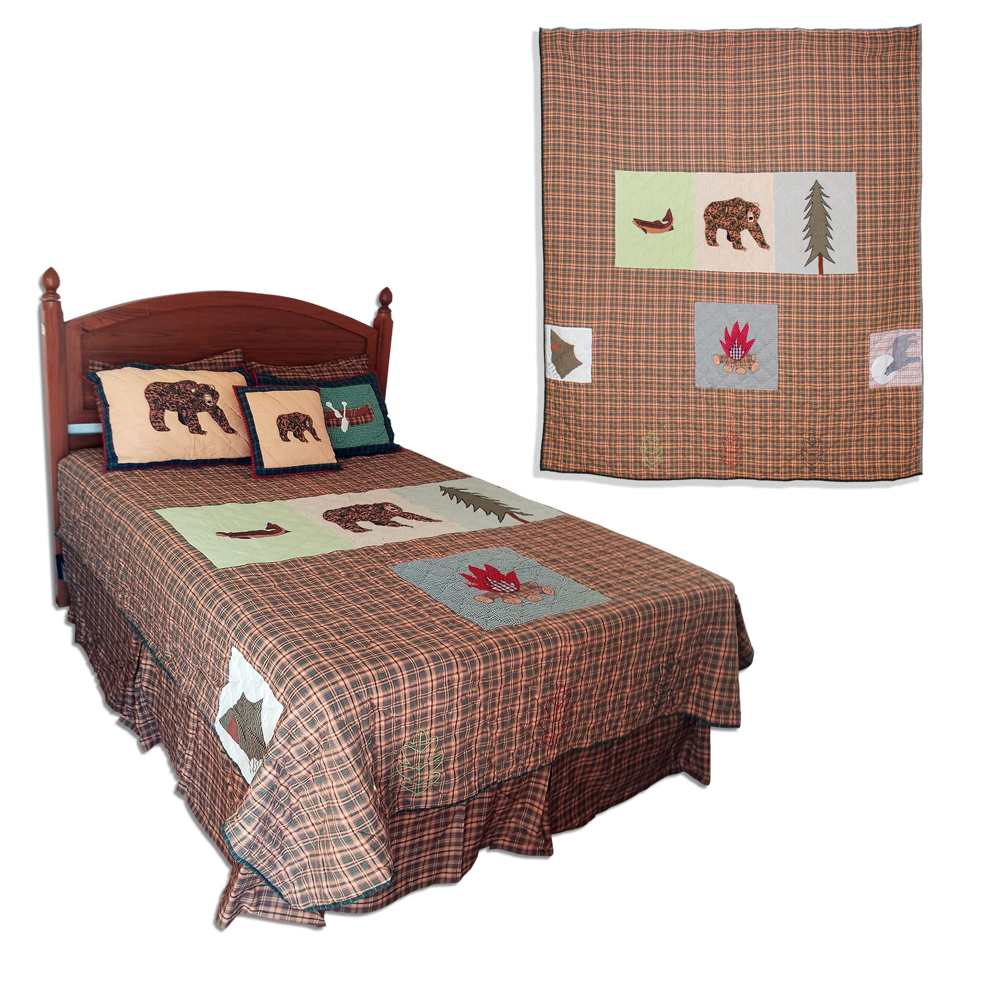 Backwoods Trek Bed in a Bag Set - Quilt with Matching Shams, Pillows & Bed Skirt | Duvet Option Available | Cozy Cabin & Rustic Bedroom Decor