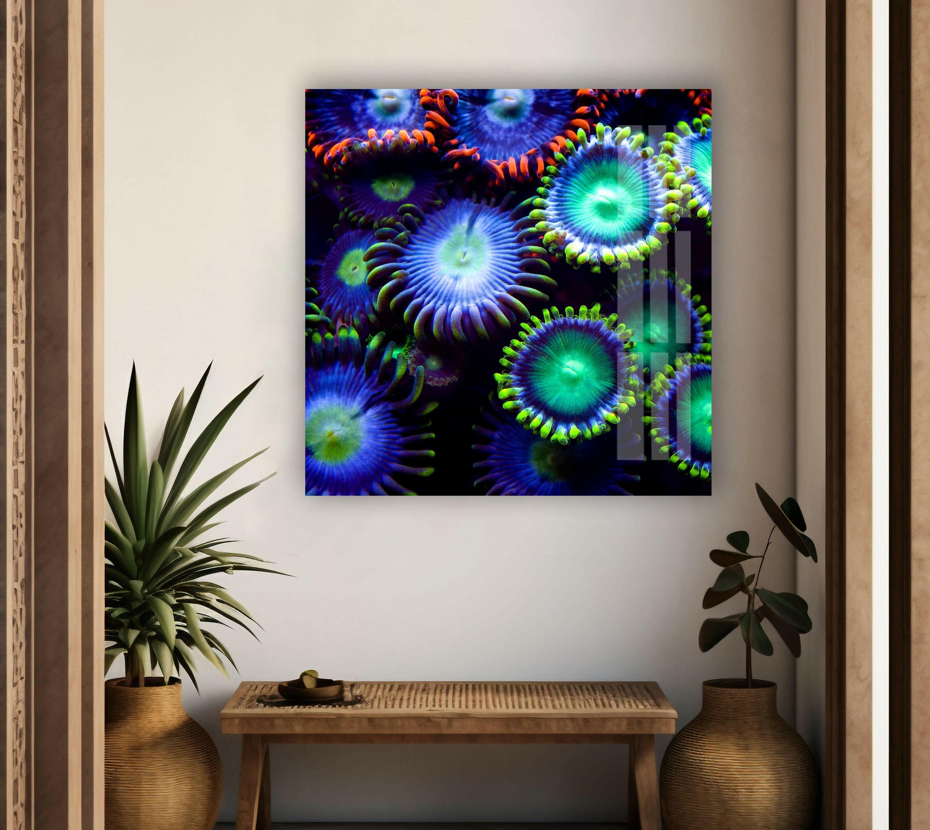 Bioluminescent Coral Bloom Glass Wall Art - Stunning Underwater Glow Decor for Living Room, Bedroom & Office