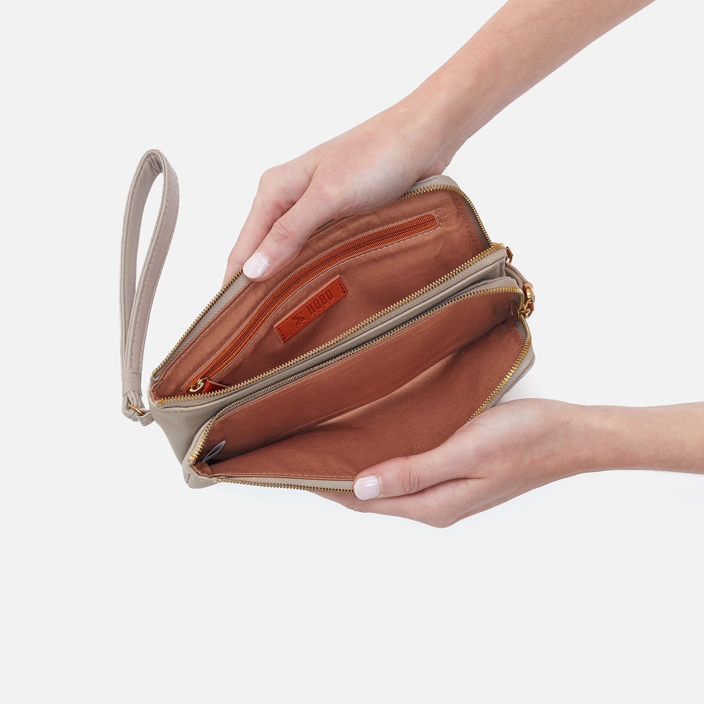 Premium Dayton Pebbled Leather Wristlet in Taupe - Stylish Wallet for Women, Perfect for Everyday Use, Travel & Night Out
