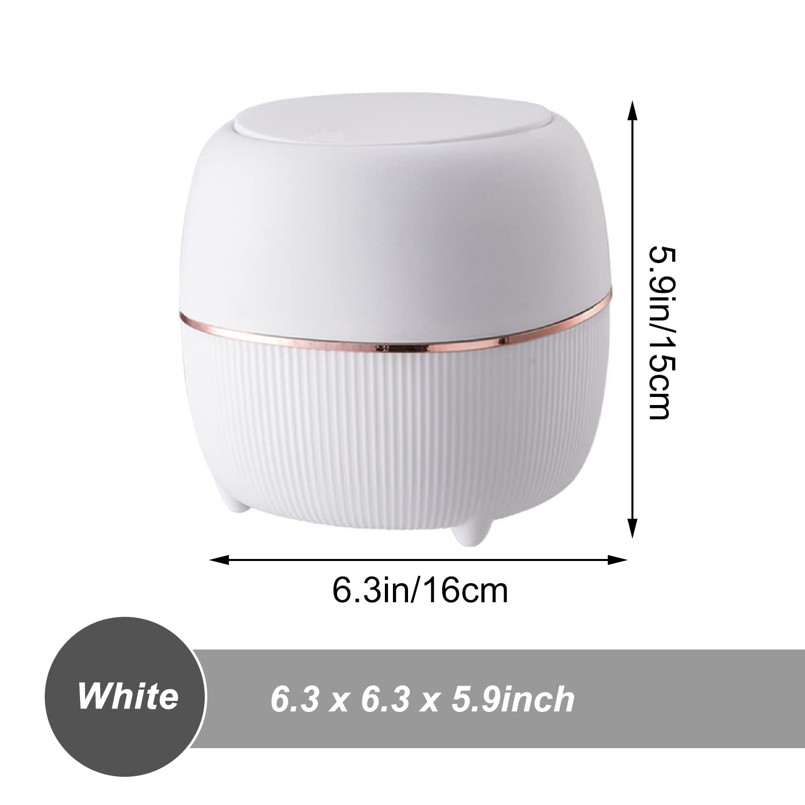Modern Mini Trash Can with Lid - Small Press-Type Waste Basket for Office Desk, Kitchen Counter, Coffee Table & Bathroom - White Plastic Garbage Bin for Home & Office Organization