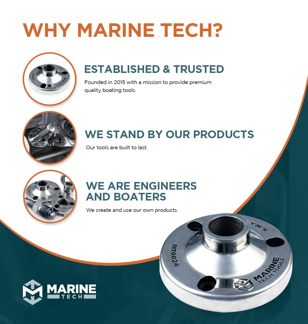 Marine Tech Tools Mercury Verado Lifting Adapter (AMT0024) - Compatible with Verado Flywheels & Universal Lifting Ring (AMT0022) - Heavy Duty Outboard Motor Tools for Boat Engine Maintenance and Repair