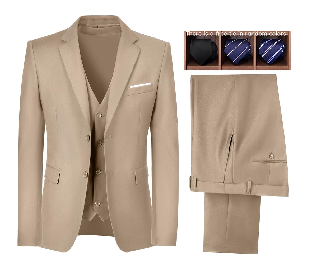 3 Piece Slim Fit Men's Suits for Wedding & Prom - Formal Notched Lapel Tuxedo Jacket with Pants & Vest Set - Perfect for Groomsmen, Business Meetings & Special Occasions