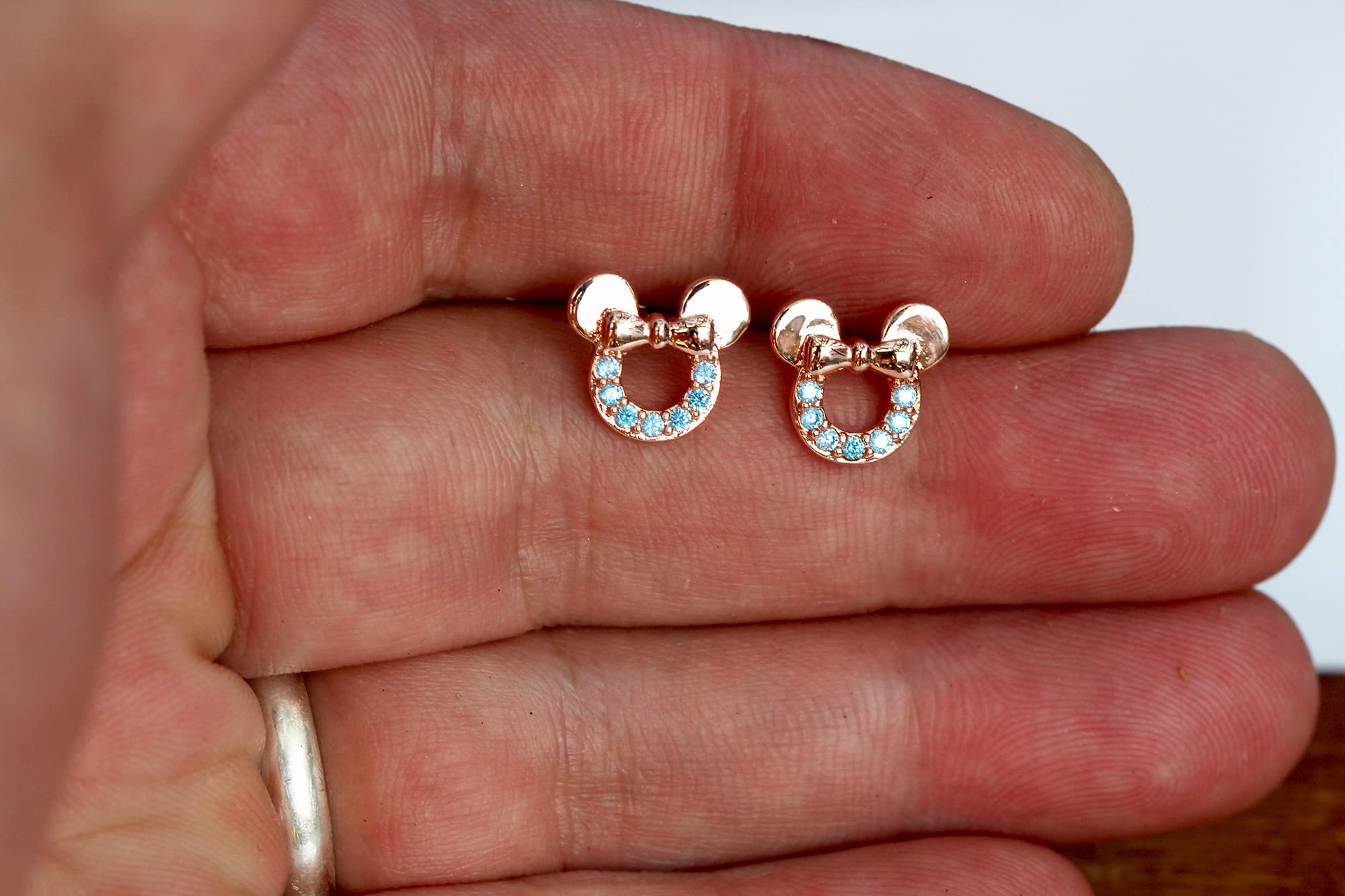 Kaguyo Sterling Silver Mickey Mouse Earrings for Women & Girls - Gold Plated Amethyst & Pink Blue Zirconia Stud Earrings - Birthday Gift for Her - Perfect for Disney Fans, Costume Parties & Everyday Wear
