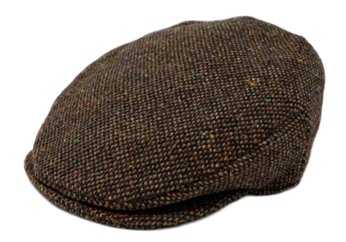 Hanna Hats Donegal Tweed Flat Cap for Men - Classic Brown Irish Wool Hat for Outdoor Activities, Golf, Hiking & Casual Wear