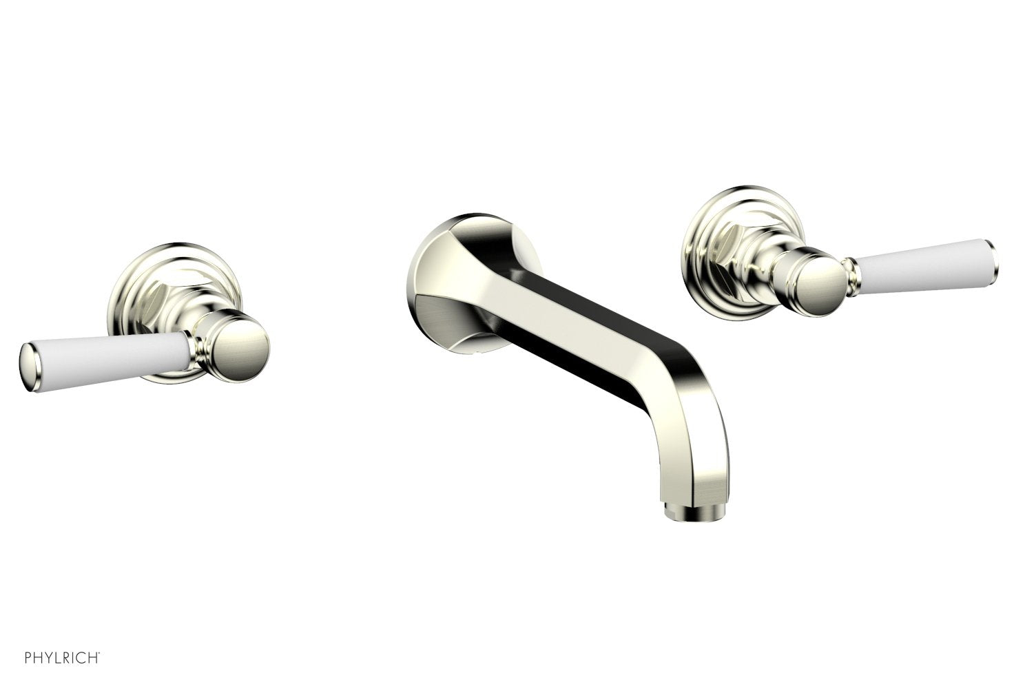 HEX TRADITIONAL Wall Mount Lavatory Faucet Set - Satin White Lever Handles (500-12) - Perfect for Bathroom Sink, Powder Room & Guest Bath Installation