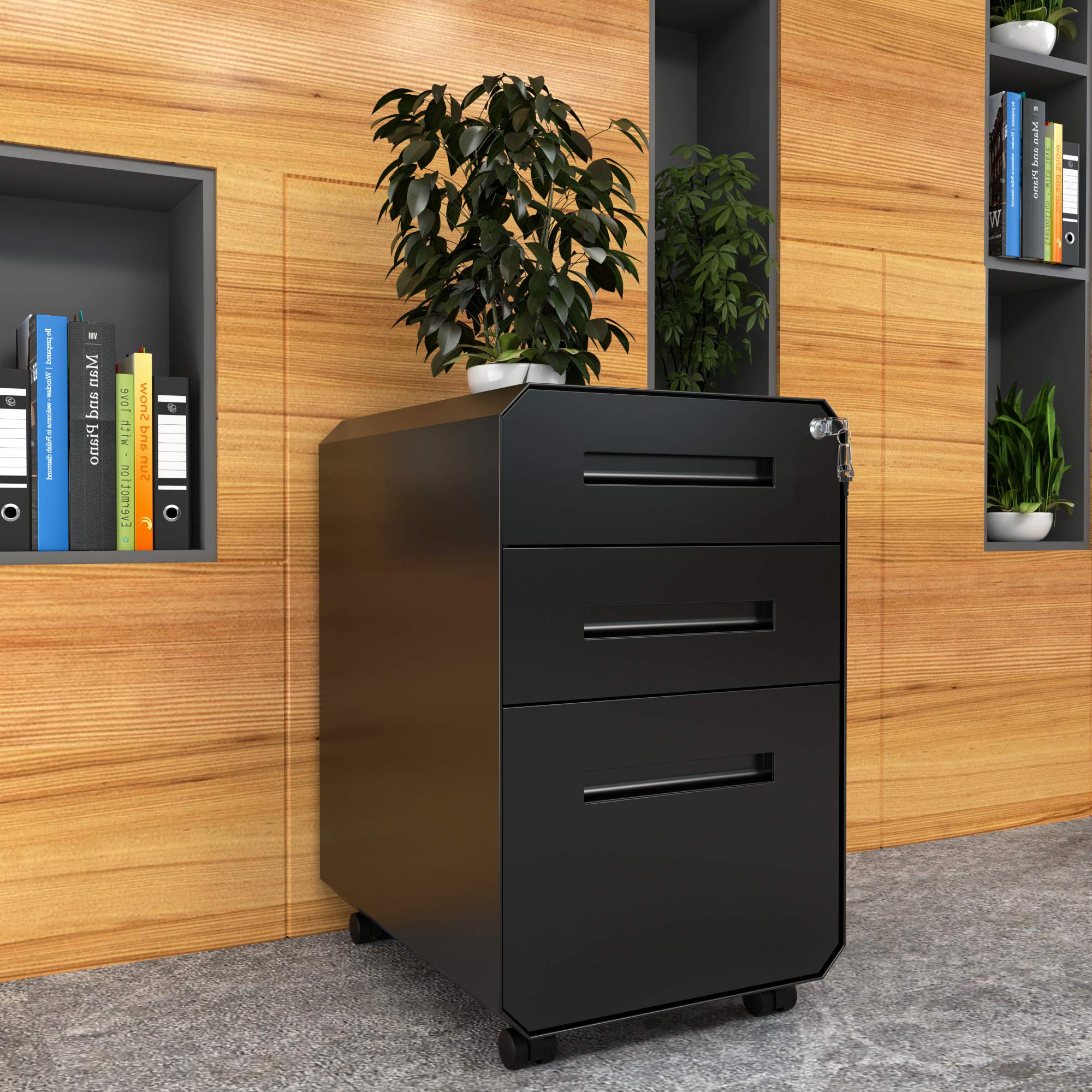 YITAHOME 3-Drawer Locking Metal Filing Cabinet with Divider & Pencil Tray - Portable Office Storage Solution for Documents, Files & Supplies - Perfect for Home Office, Workplace & School Organization