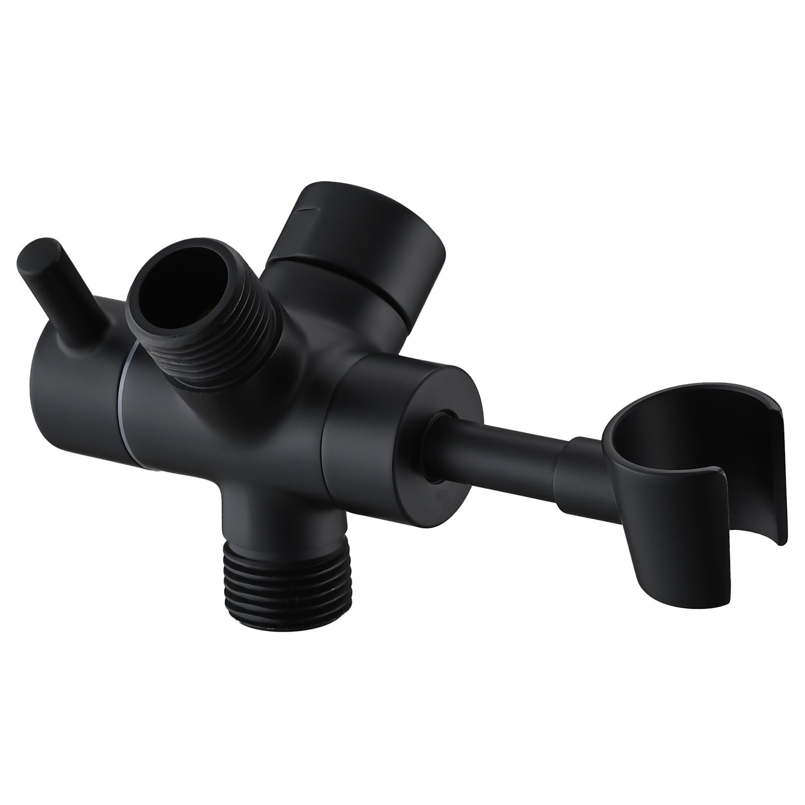 **PDPBath 3-Way Shower Arm Diverter with Handheld Holder - G1/2 Universal Brass Shower Diverter Valve for Hand Shower Hose & Extension Arm - Matte Black - Perfect for Bathroom Upgrades & Spa-Like Experience**