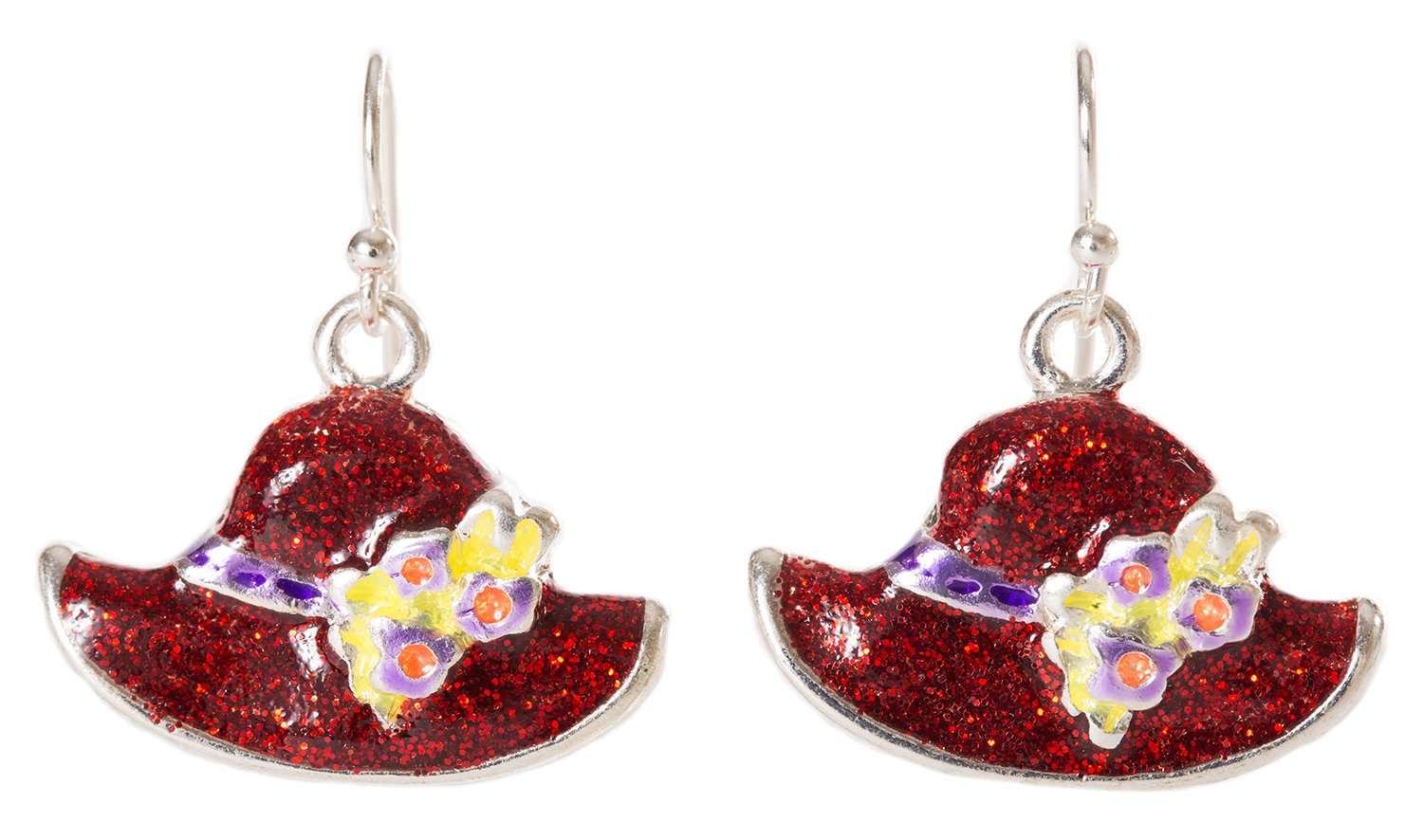 Artisan Owl - Red Hat Society Glitter Dangle Earrings for Women | Elegant Handmade Jewelry Gift for Christmas, Party & Special Occasions