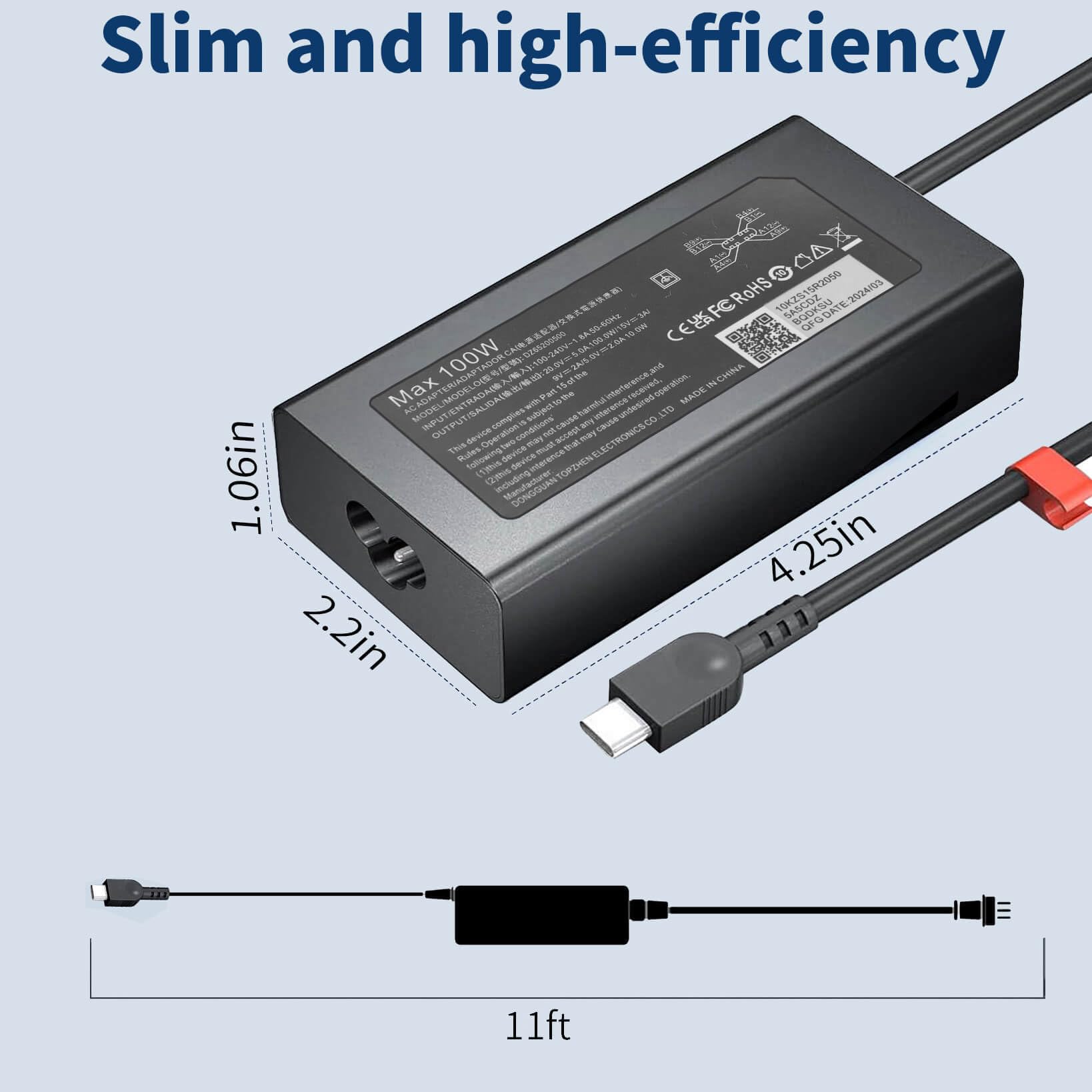 100W USB C Laptop Charger - Slim Fast Charging Adapter for Lenovo ThinkPad/Yoga/Chromebook, MacBook, HP, ASUS, Acer, MSI, Dell - Portable AC Power Adapter for Home, Office & Travel