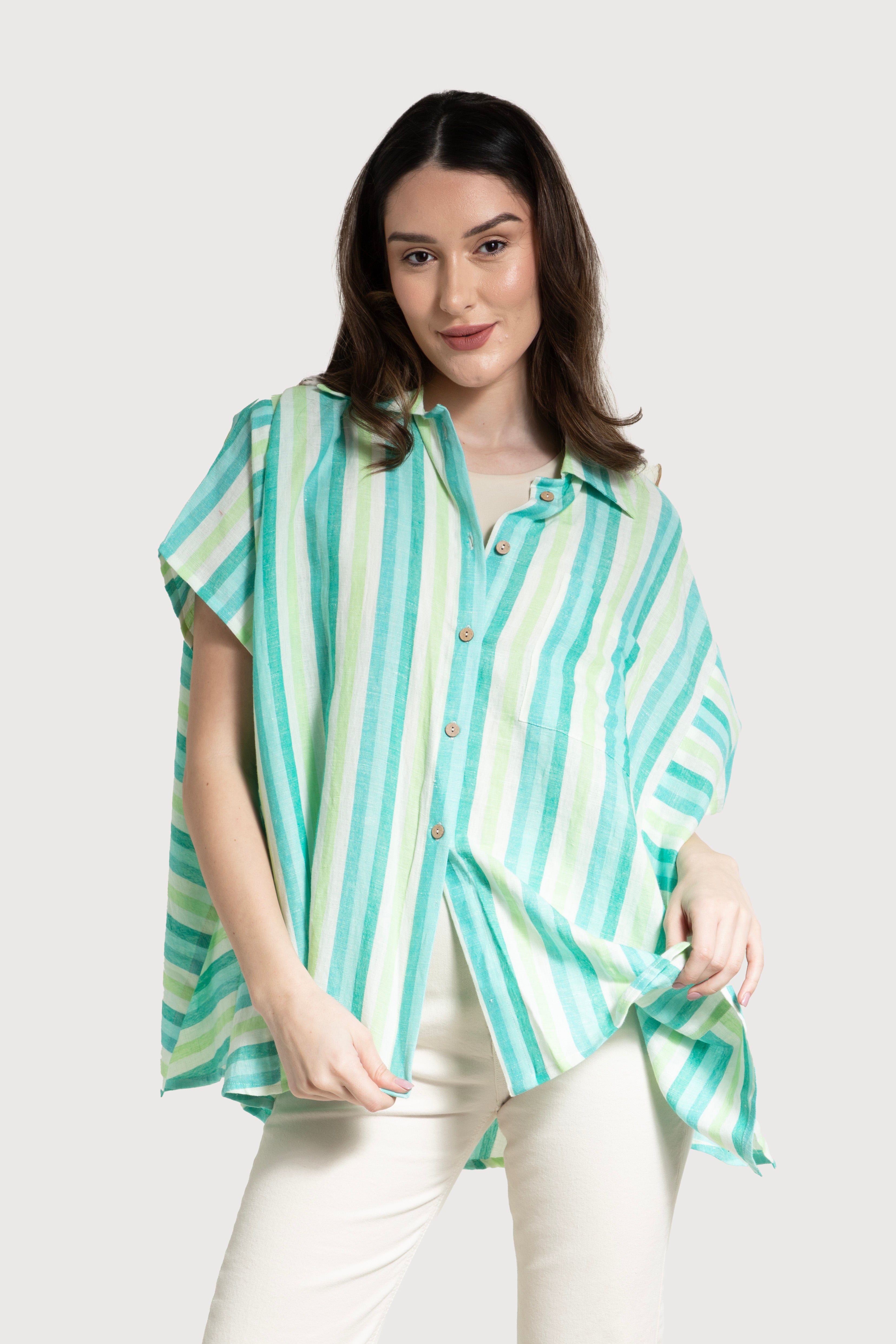 Linen Cotton Striped Oversized Shirt for Women - Comfortable Loose Fit Long Sleeve Button Down Top - Perfect for Casual Outfits, Beach Cover-Up, and Summer Layering