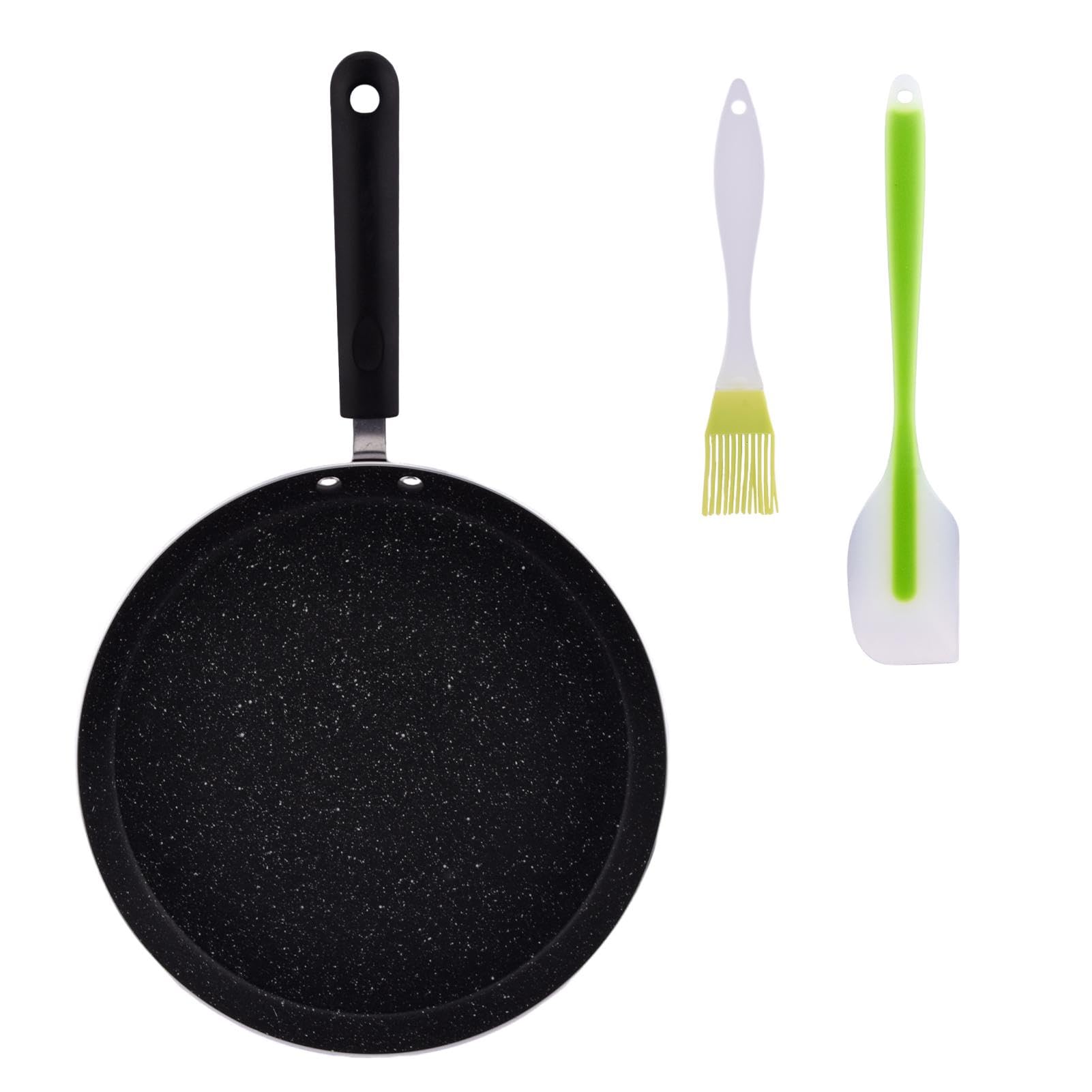 11 Inch Nonstick Crepe Pan with Scraper & Oil Brush - Perfect for Pancakes, Tortillas, Eggs, Omelettes & Grilling - Easy to Clean Griddle Pan for Home Cooking & Breakfast Making