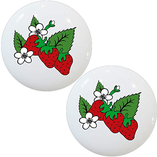 Set of 2 Strawberry Cluster Ceramic Drawer Knobs for Kitchen Cabinets - Perfect for Farmhouse, Cottage & Vintage Style Home Decor