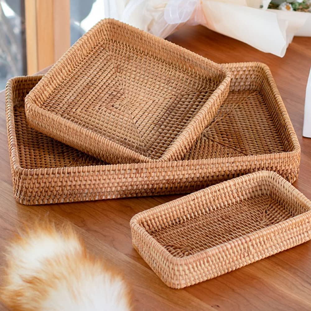 Handmade Rattan Woven Storage Basket - Natural Straw Organizer Box for Home & Office (Large/Small) | Perfect for Desk Organization, Bathroom Storage, and Living Room Decor