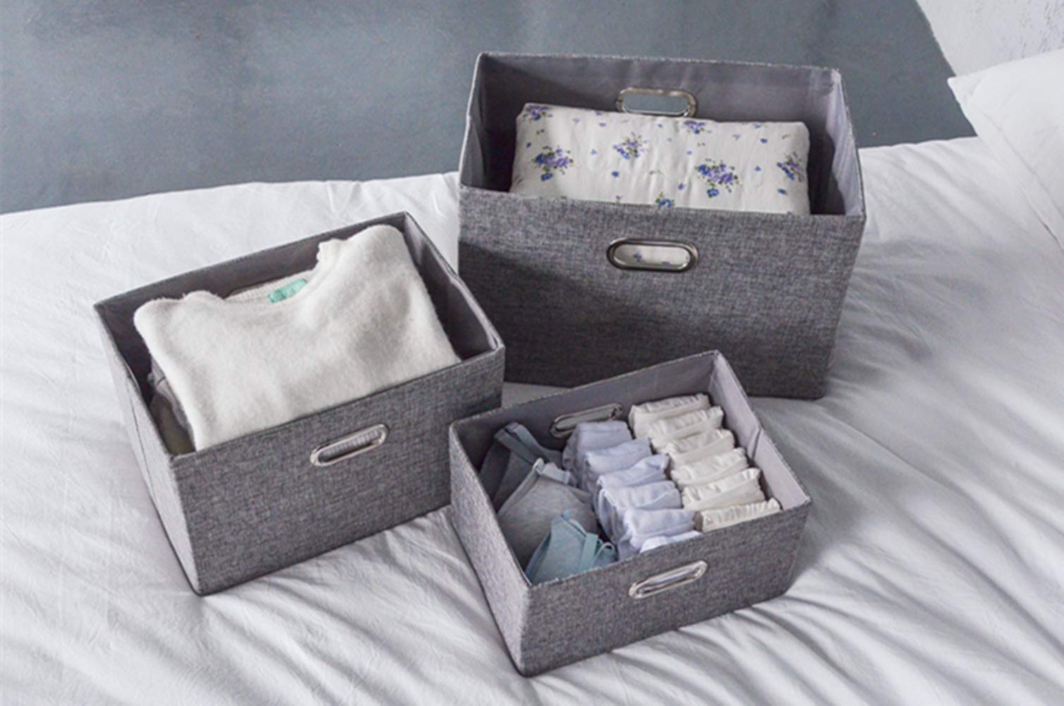 RAYLINE-DO Foldable Storage Box with Lids & Handles - Multi-Purpose Organizer for Kids Toys, Office Supplies & Home Decor | Space-Saving Grey Storage Basket for Bedroom, Playroom & Closet Organization