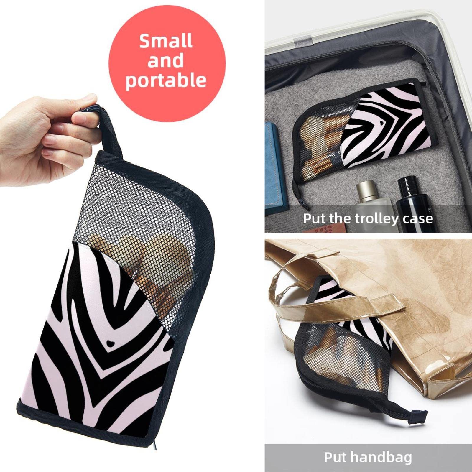 Portable Pink Zebra Stripes Makeup Brush Organizer Bag with 12 Brush Holder - Perfect for Travel, Home Vanity & Professional Makeup Artists