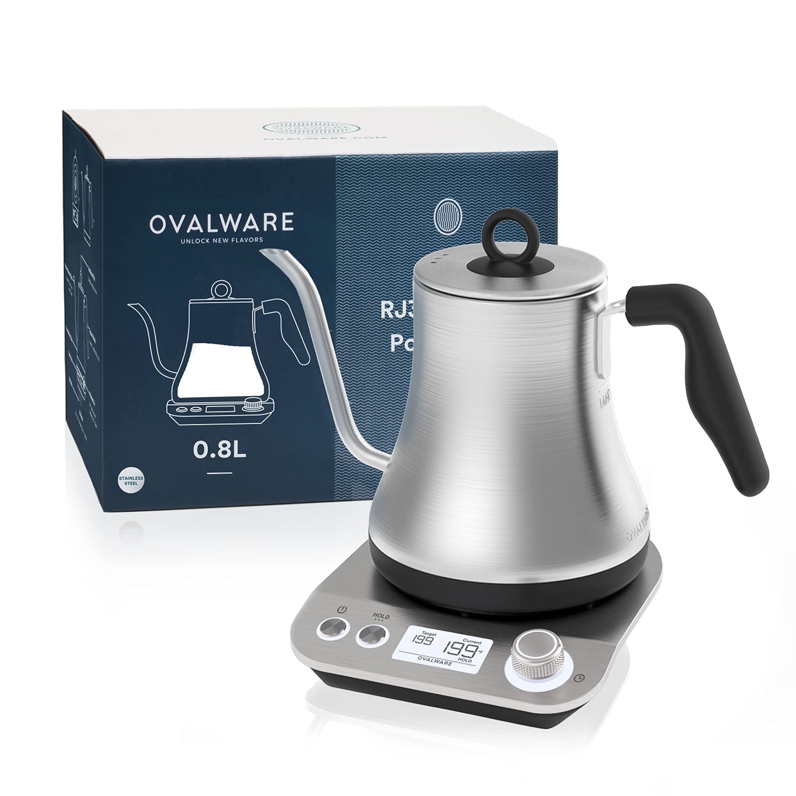 OVALWARE 0.8L Electric Gooseneck Kettle with Variable Temperature Control - Fast Boiling Stainless Steel Water Kettle with Auto Shutoff - Perfect for Pour Over Coffee, Tea Brewing & Home Kitchen Use
