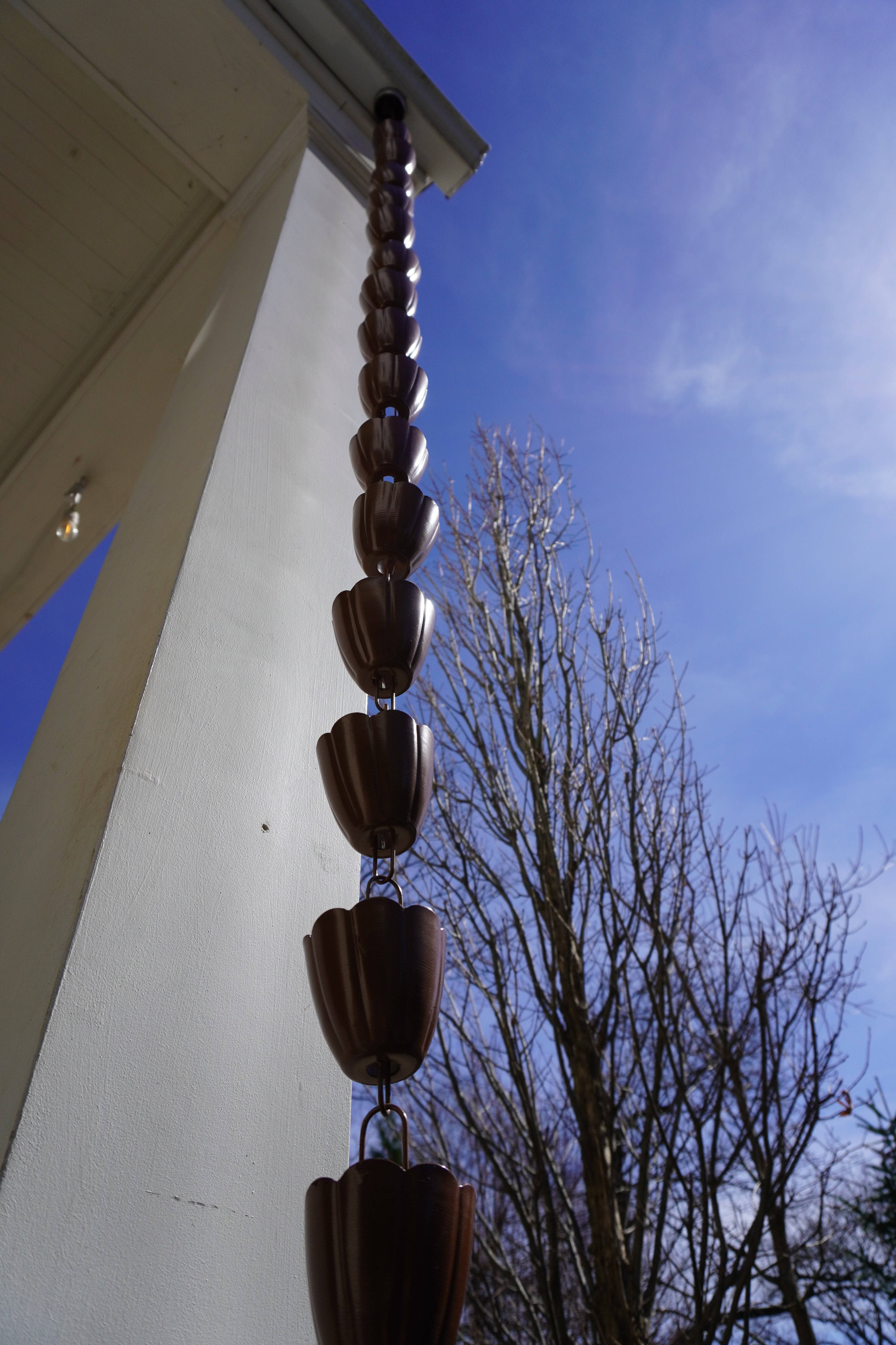Scallop Cup Rain Chain - Decorative Garden Gutter Downspout for Water Drainage | Perfect for Outdoor Patio, Yard, and Roof Runoff
