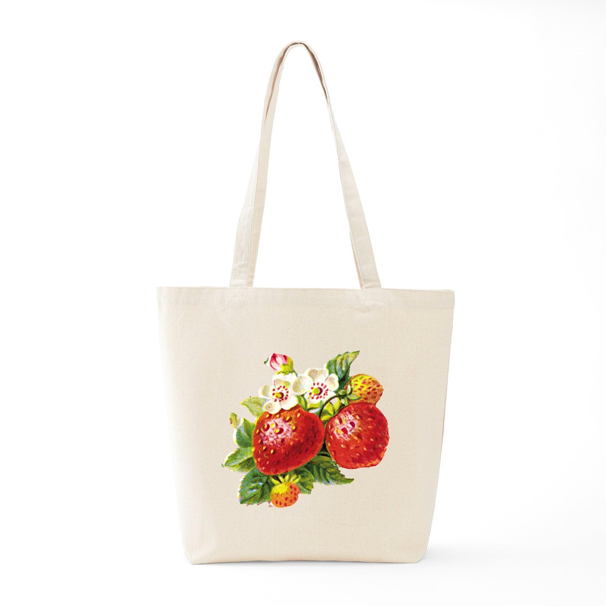 Retro Strawberry Canvas Tote Bag - Eco-Friendly Reusable Grocery Shopping Bag for Women, Beach, Farmers Market & Daily Use