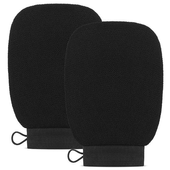 Umis Creation Exfoliating Glove for Body & Face - Dead Skin Remover Scrub Mitt for Shower or Bath - Black | Spa Quality Exfoliator for Soft Skin at Home