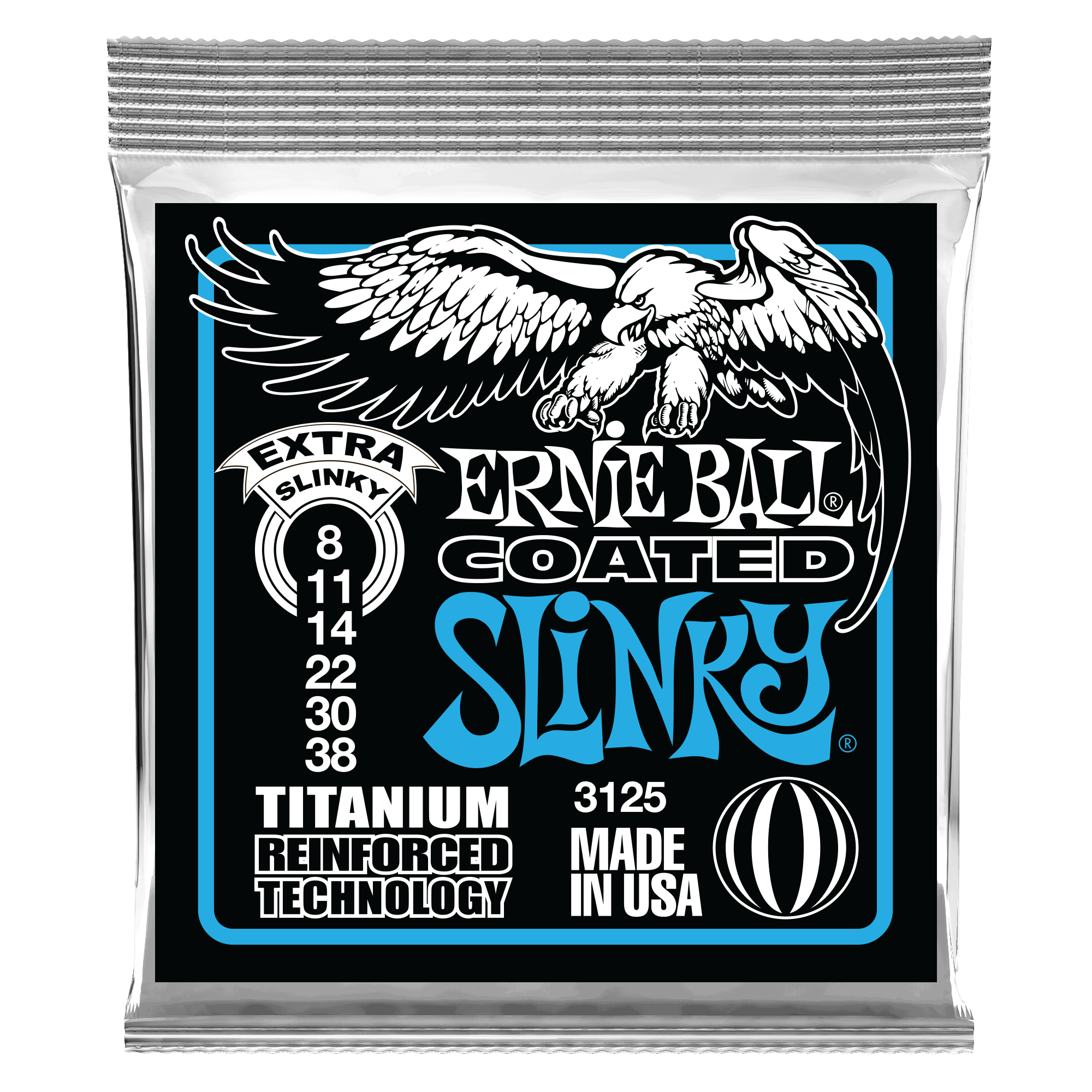 Ernie Ball Extra Slinky Coated Titanium RPS Electric Guitar Strings 8-38 Gauge - Premium Coated Strings for Smooth Playability & Extended Tone Life | Perfect for Rock, Blues & Studio Recording