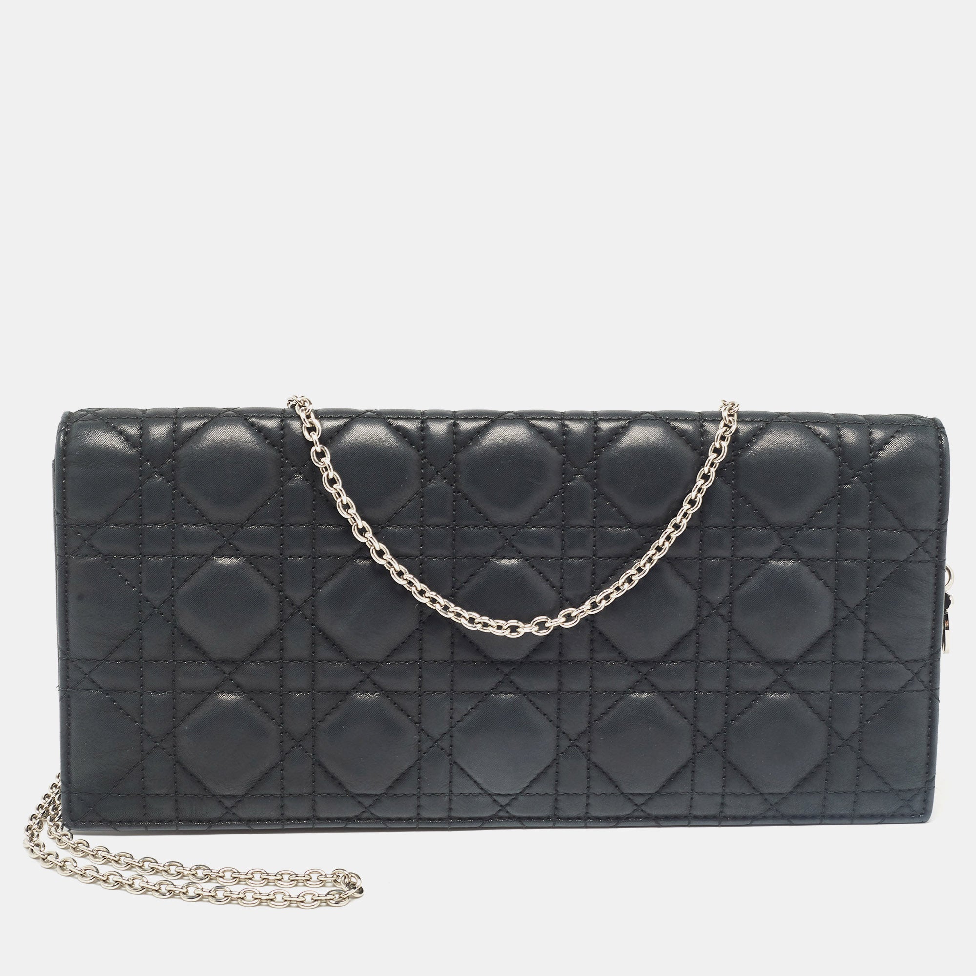 Black Cannage Shimmer Leather Women's Chain Clutch Bag - Elegant Evening Party & Wedding Clutch Purse for Women