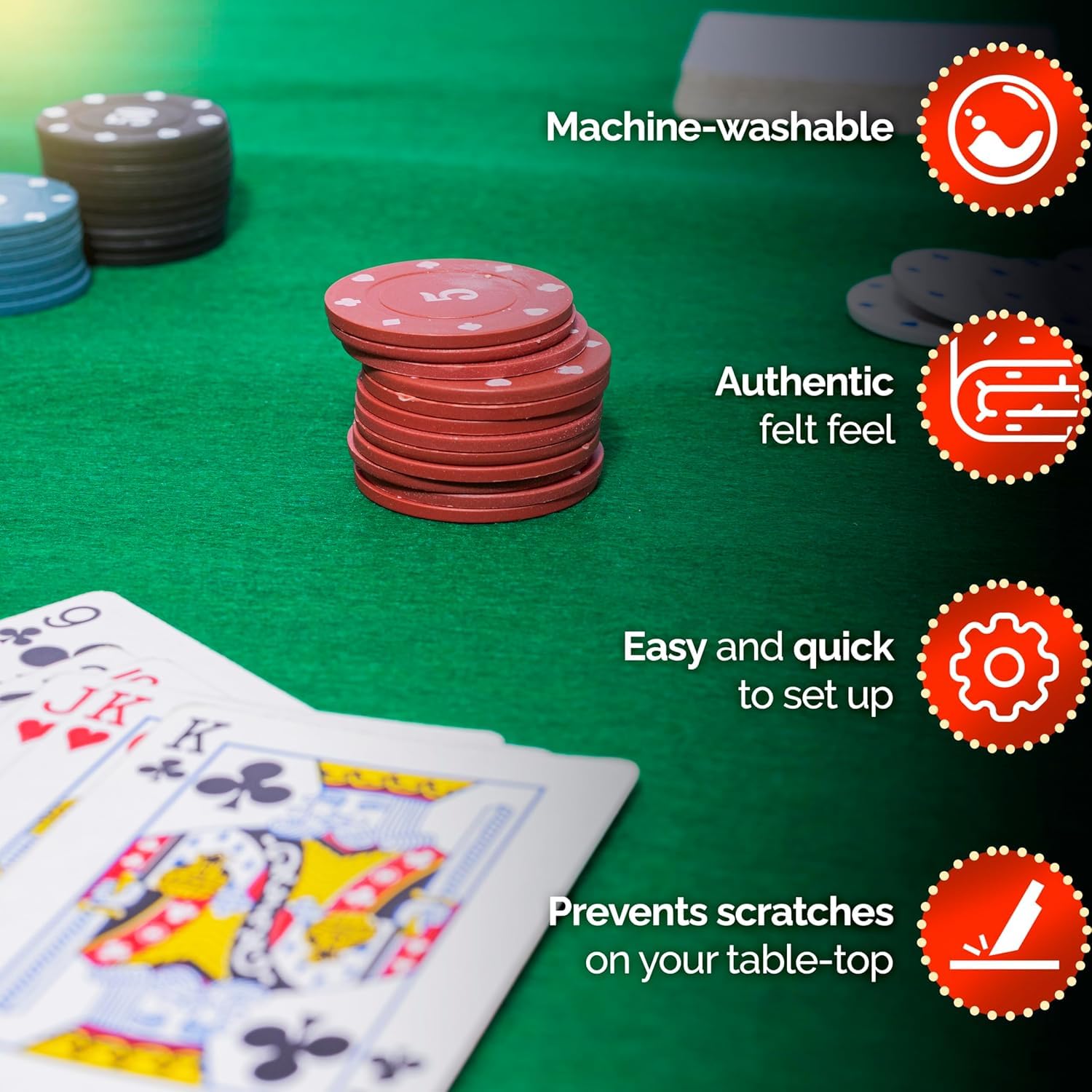 Premium Felt Card Game Table Cover for Poker, Mahjong, Dominoes & Board Games - Stretchable Elastic Fitted Tablecloth Fits 54 to 60 Inch Round Tables (Green) - Perfect for Game Nights, Casino Parties & Family Gatherings