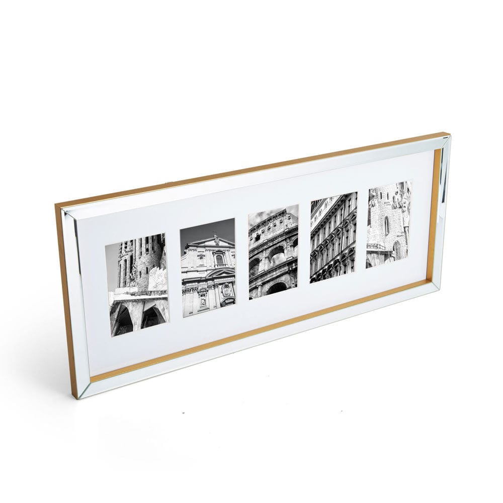 Gold Mirror 5 Opening Collage Picture Frame - Perfect for Wall Decor, Family Photos, and Living Room Display
