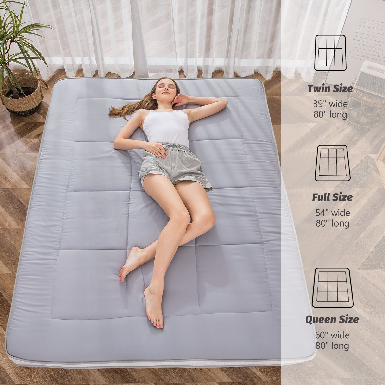 MAXYOYO Japanese Floor Mattress - Extra Thick Padded Tatami Mat for Sleeping & Lounging, Grey Style | Perfect for Guest Beds, Meditation, Yoga & Small Space Living