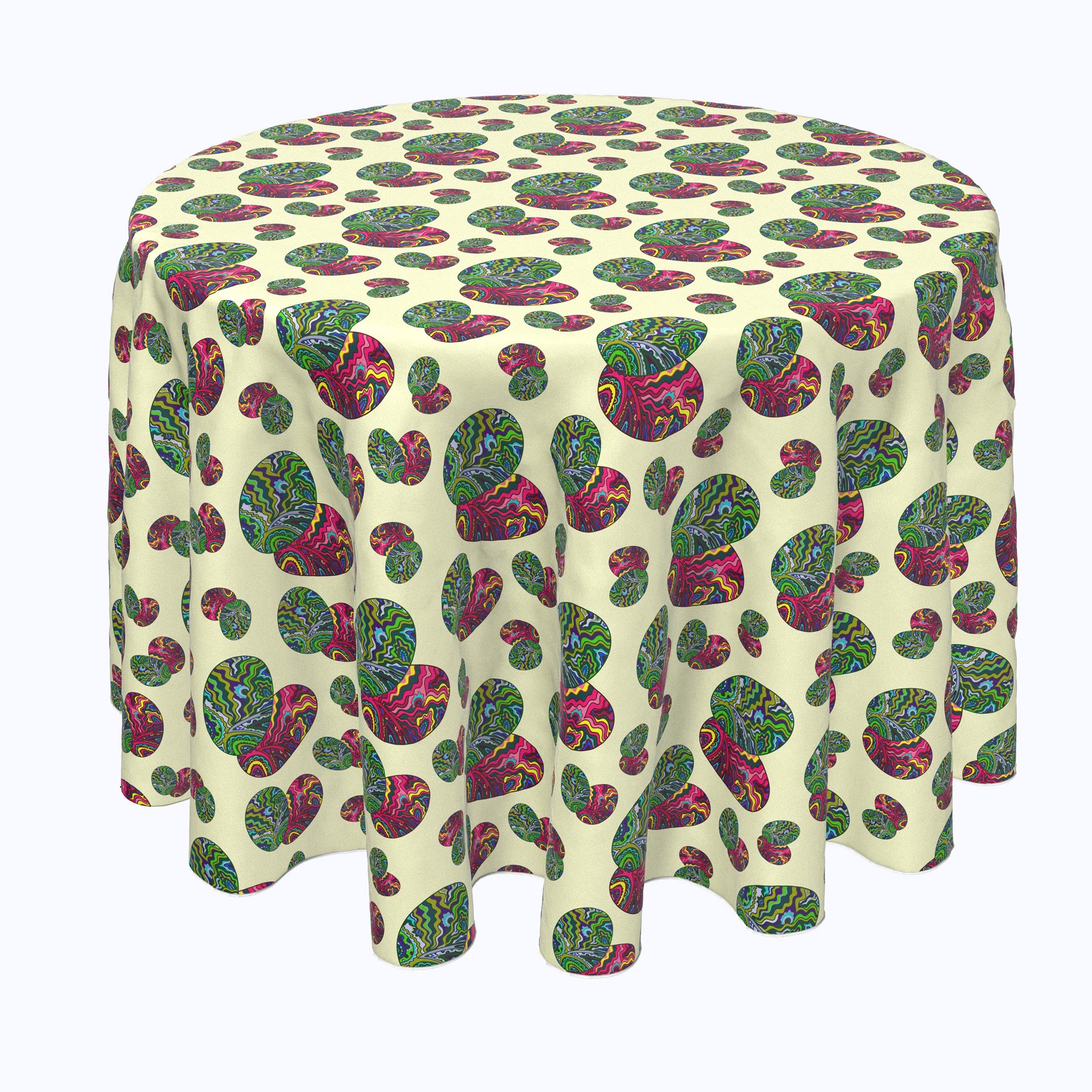 100% Polyester Round Tablecloth 114 Inch - Trippy Doodle Easter Egg Design for Holiday Dining & Party Decorations