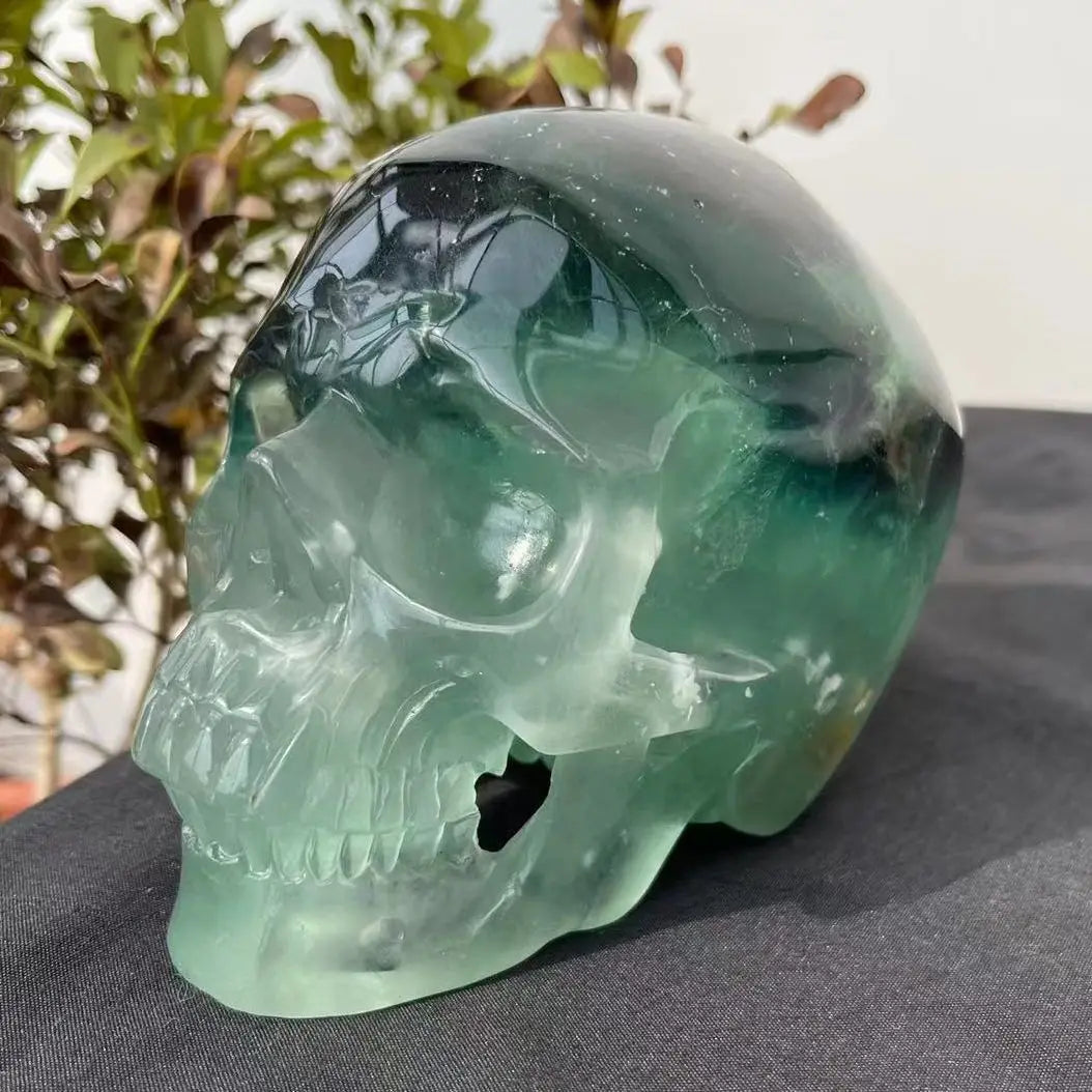 Natural Fluorite Quartz Crystal Hand-Carved Skull - 110mm & 130mm Sizes - Reiki Healing Stone for Meditation, Home Decor & Spiritual Gifts