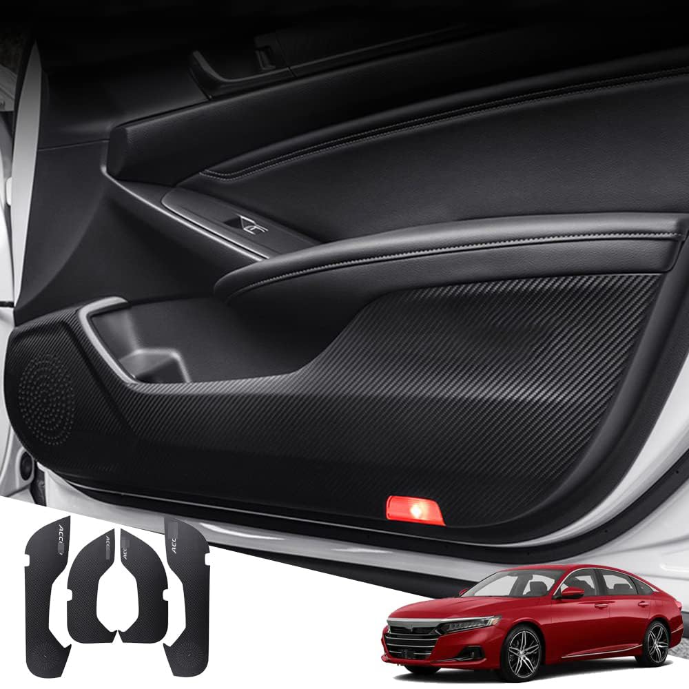 Carbon Fiber Leather Door Anti-Kick Protector Stickers - 4-Piece Set for Honda Accord (2018-2022) - Interior Car Accessories to Prevent Scratches & Dents on Door Edges