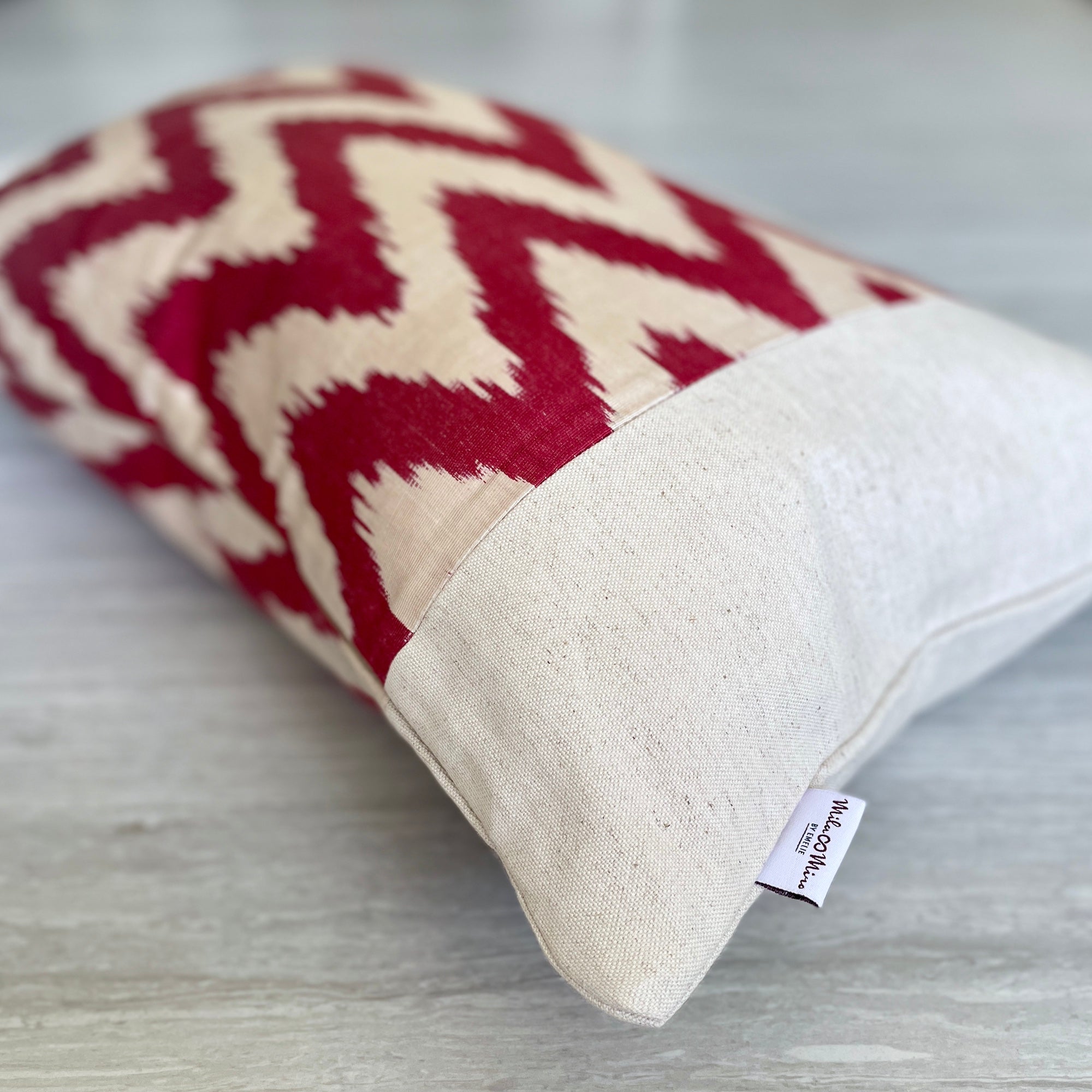 Handmade Silk Ikat & Linen Cushion Cover - Red Zigzag Bohemian Design for Sofa, Bed & Home Decor - Premium Throw Pillow Case for Living Room, Bedroom & Nursery